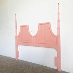 Regency Pink Faux Cane Queen Headboard With Brass Accents