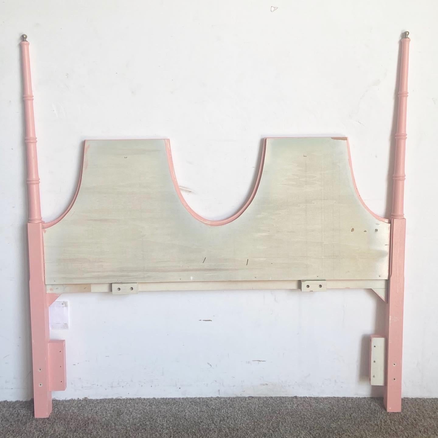 Regency Pink Faux Cane Queen Headboard With Brass Accents 3