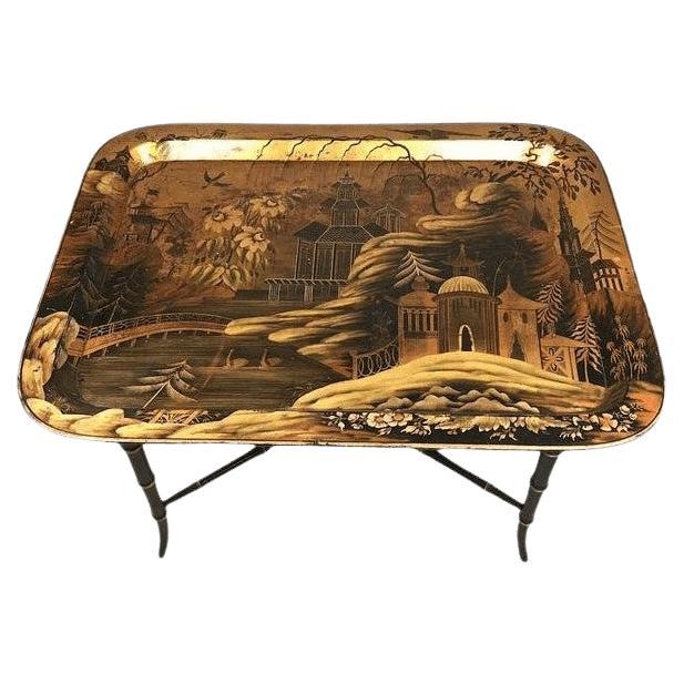 Regency Polychrome Papier Mache Chinoiserie Tray Table For Sale