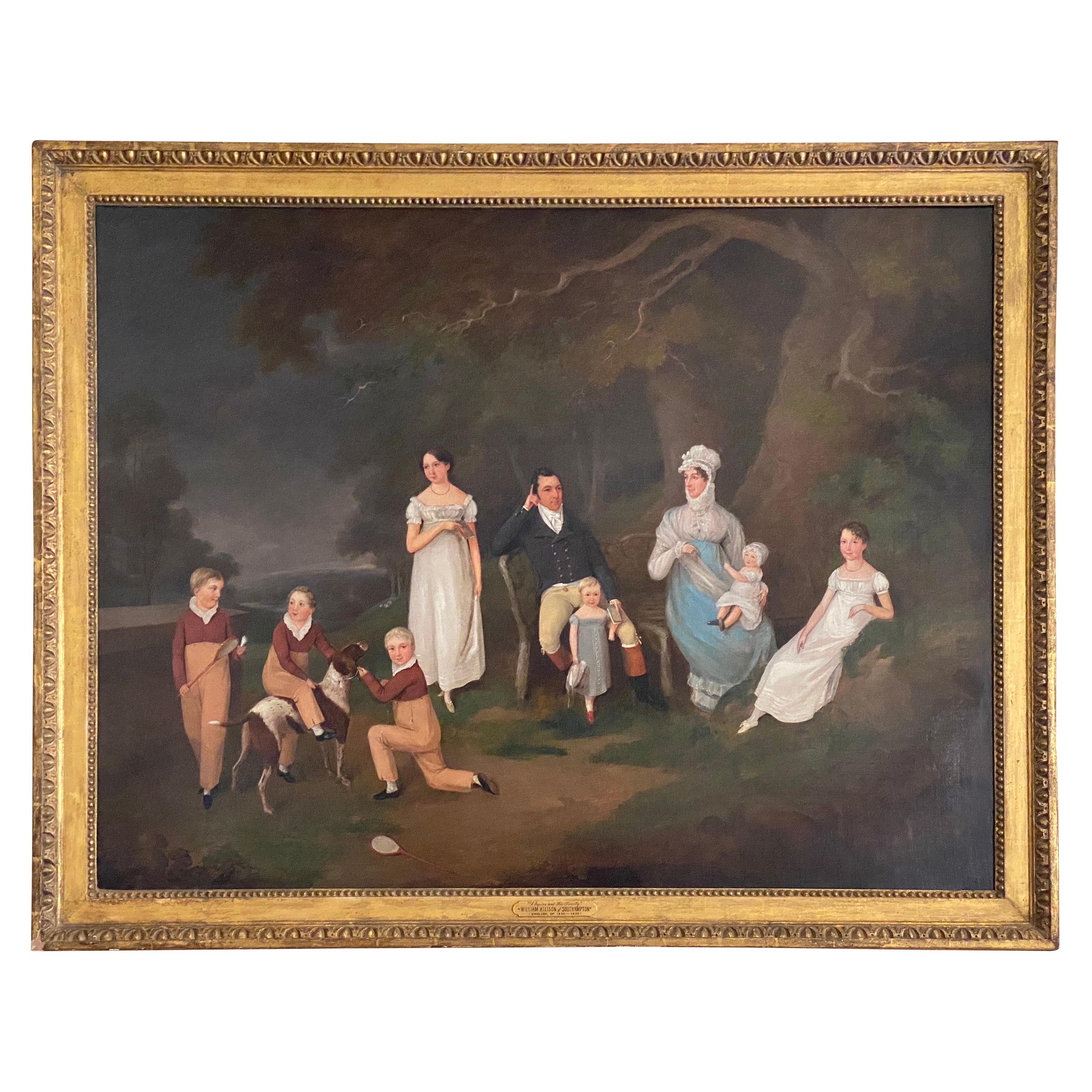 Regency Portrait " A Squire And His Family " Oil on Canvas For Sale