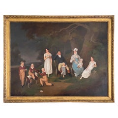 Antique Regency Portrait " A Squire And His Family " Oil on Canvas