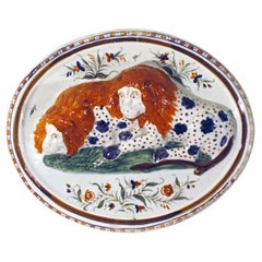 Plaque de lions en céramique perlée Prattware