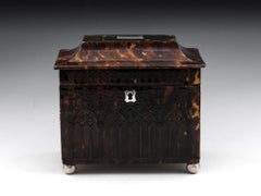Regency Pressed Tortoiseshell Gothic Tea Caddy