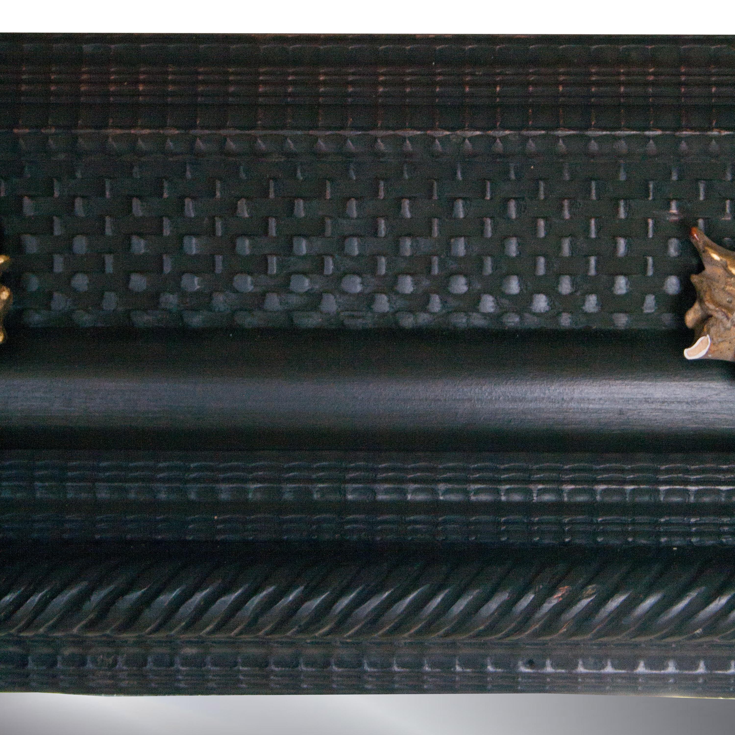 Miroir rectangulaire en bois de feuille d'or noir de style Régence fabriqué à la main, Espagne, 1970 Bon état - En vente à Madrid, ES