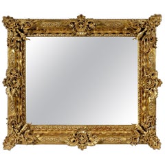 Regency Rectangular Handcrafted Gold Foil Wood Mirror, 1970