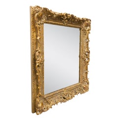 Regency Rectangular Handcrafted Gold Foil Wood Mirror Spain, 1970