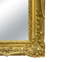 Miroir rectangulaire de style Régence en bois de feuille d'or fabriqué à la main, Espagne, 1970