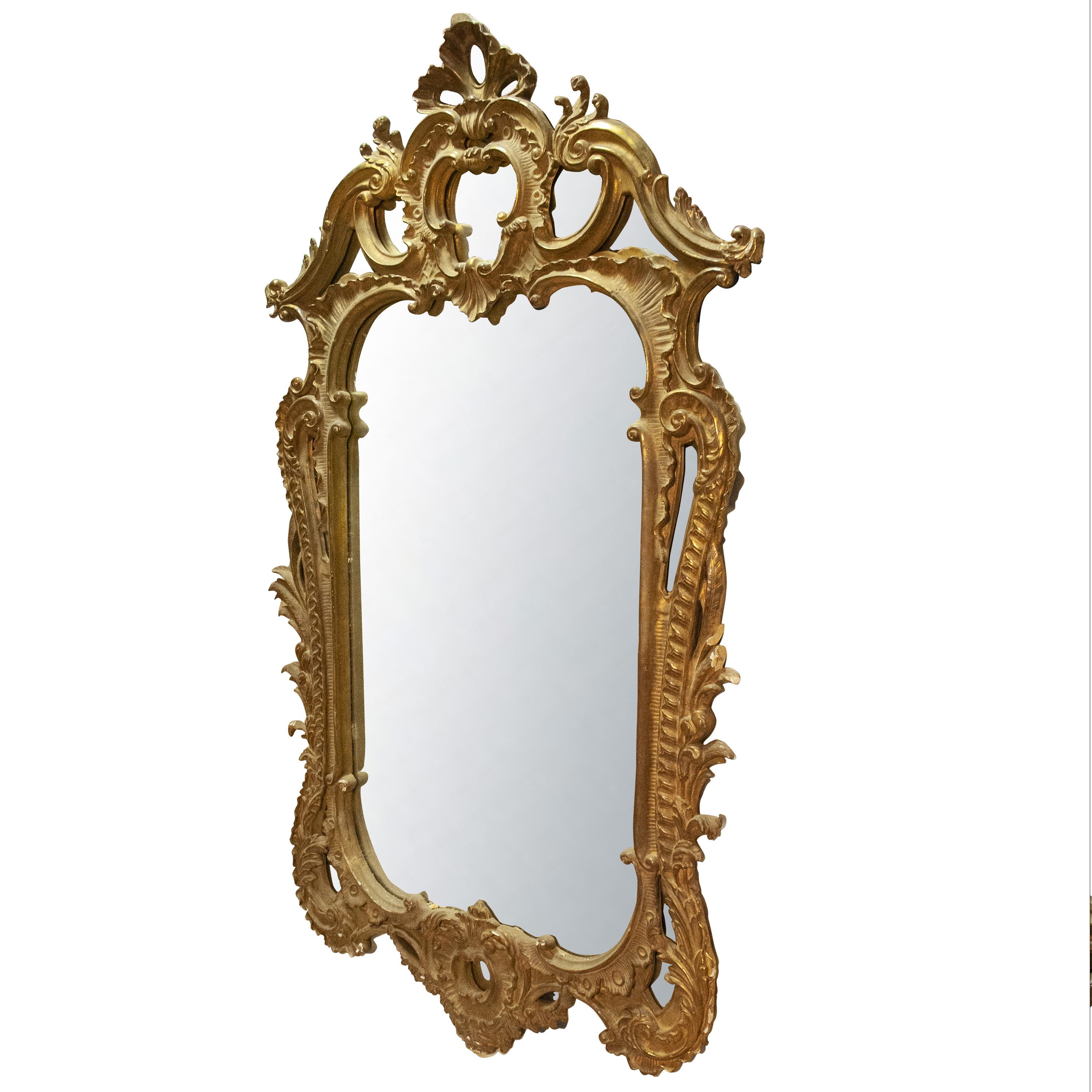 Neoclassical Regency Rectangular Handcrafted Gold Foil Wood Mirror Spain, 1970 For Sale