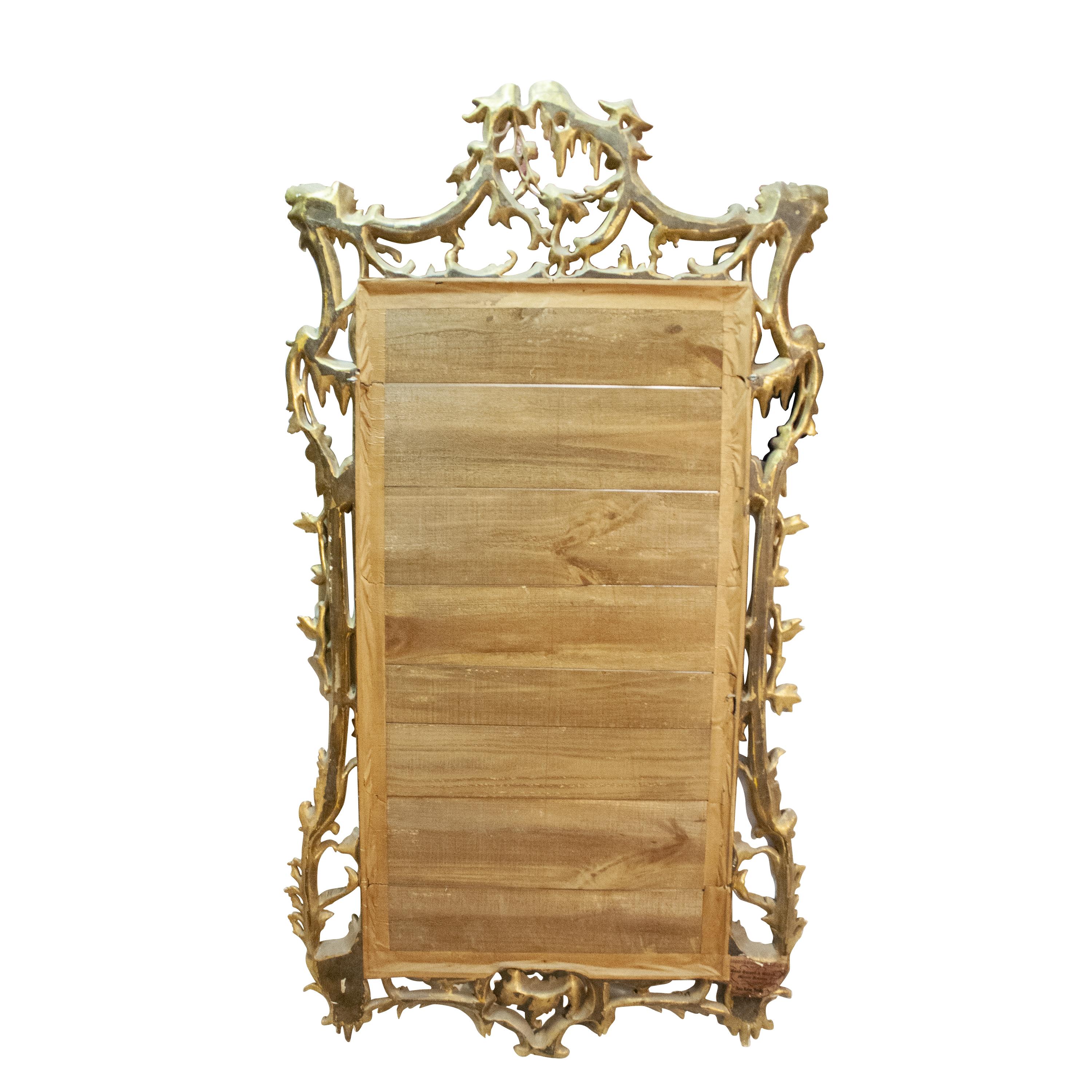 Neoclassical Regency Rectangular Handcrafted Gold Foil Wood Mirror Spain, 1970 For Sale