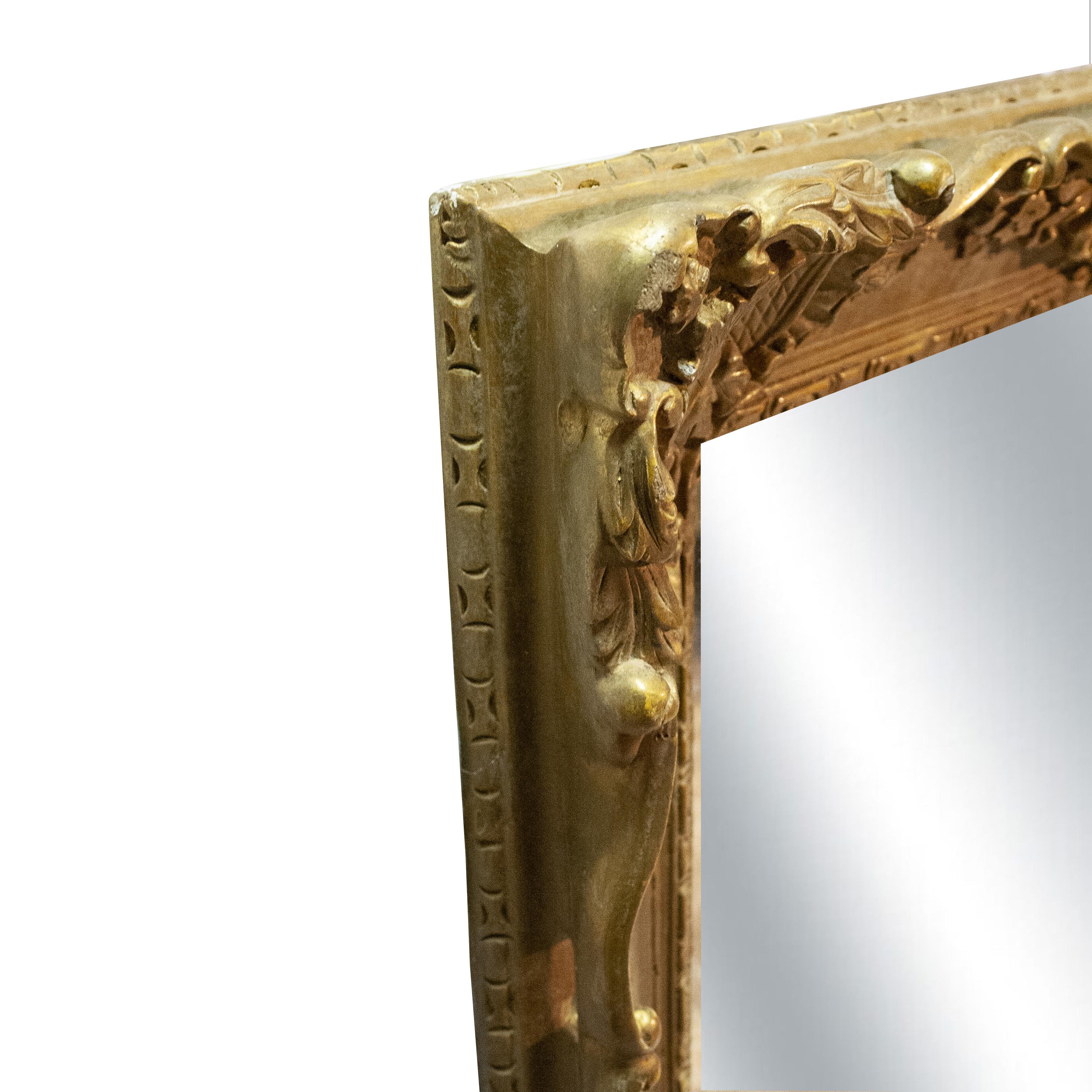 Italian Regency Rectangular Handcrafted Gold Foil Wood Mirror Spain, 1970 For Sale