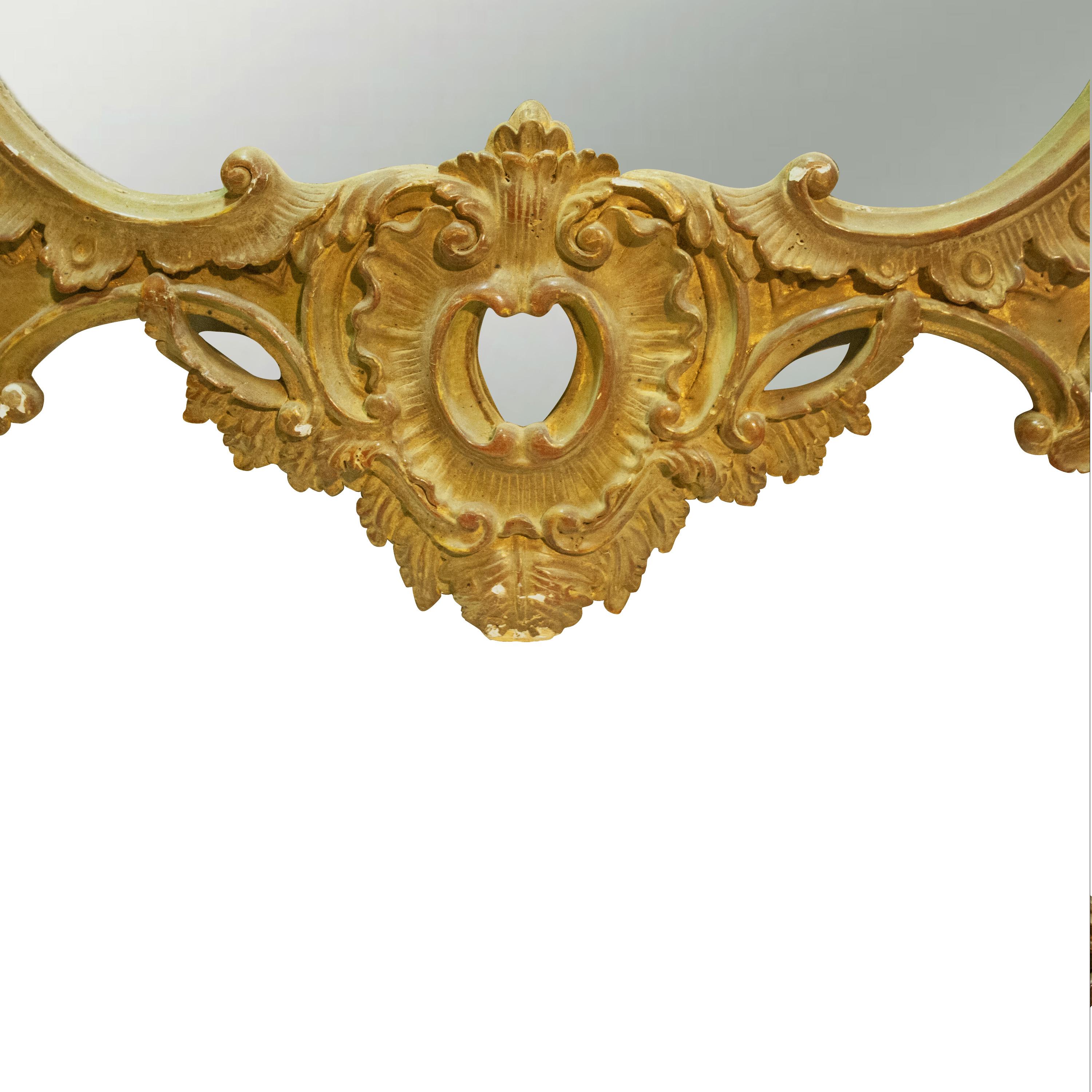 Spanish Regency Rectangular Handcrafted Gold Foil Wood Mirror Spain, 1970 For Sale