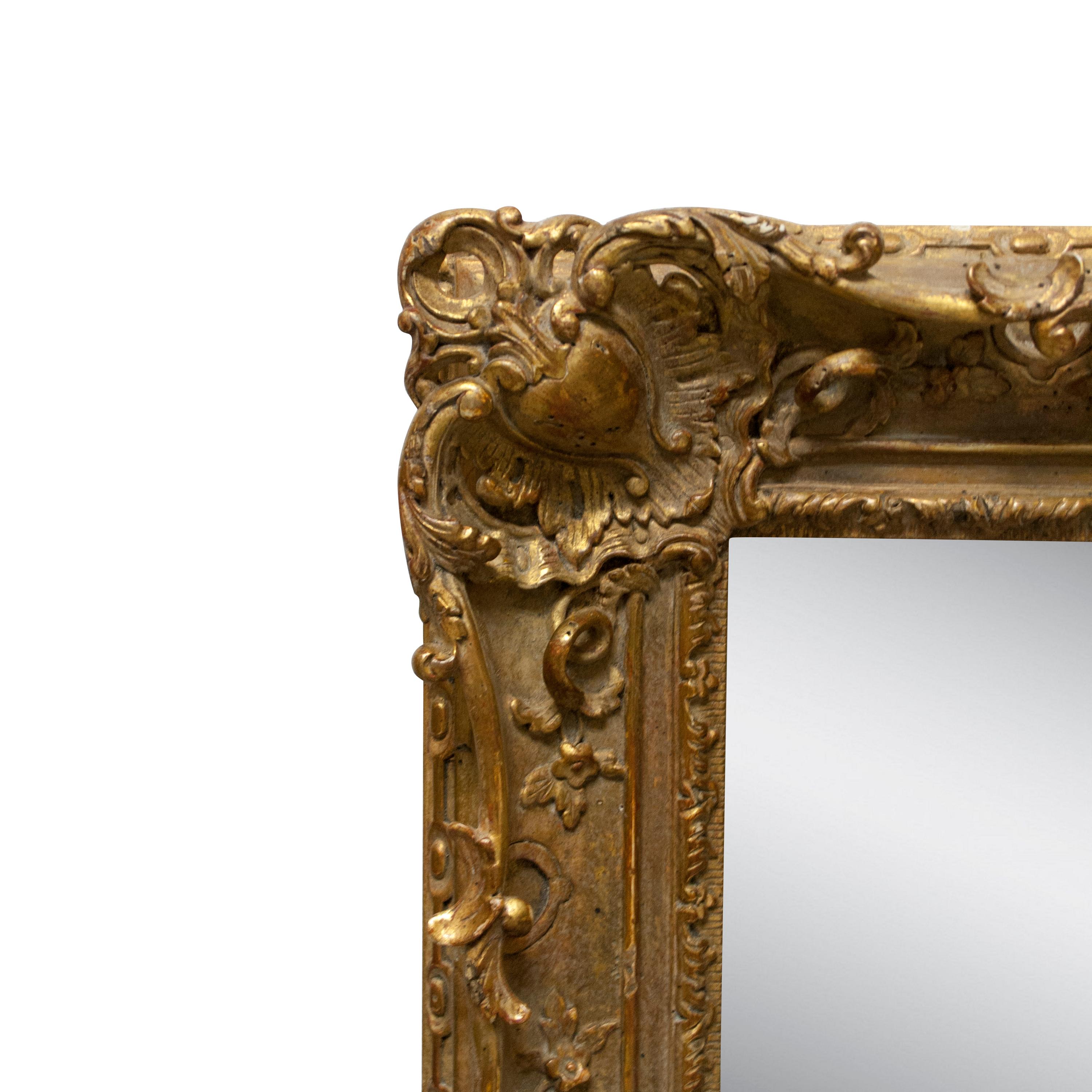 Regency Rectangular Handcrafted Gold Foil Wood Mirror Spain, 1970 In Good Condition For Sale In Madrid, ES