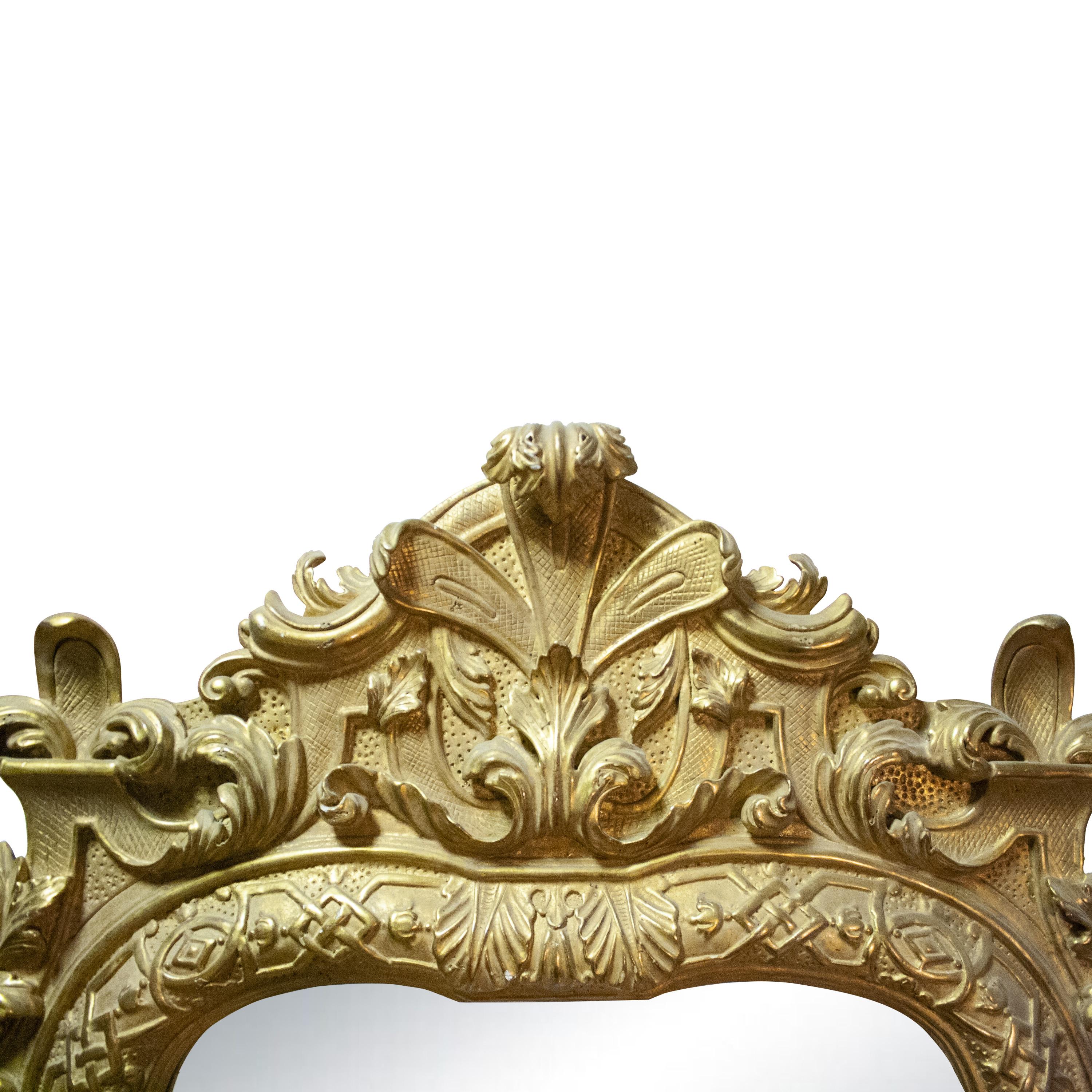 Hand-Carved Regency Rectangular Handcrafted Gold Foil Wood Mirror Spain, 1970 For Sale