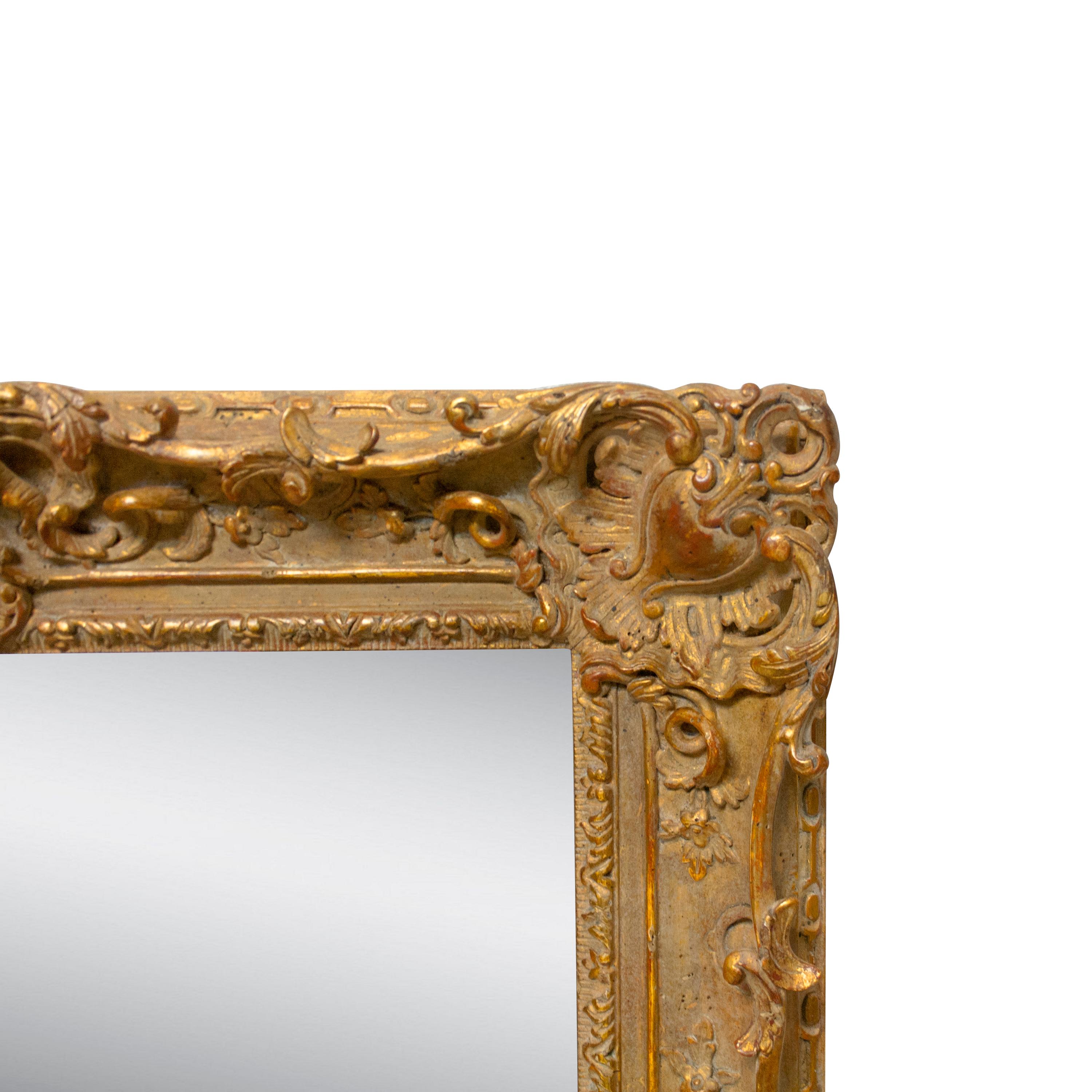 20th Century Regency Rectangular Handcrafted Gold Foil Wood Mirror Spain, 1970 For Sale