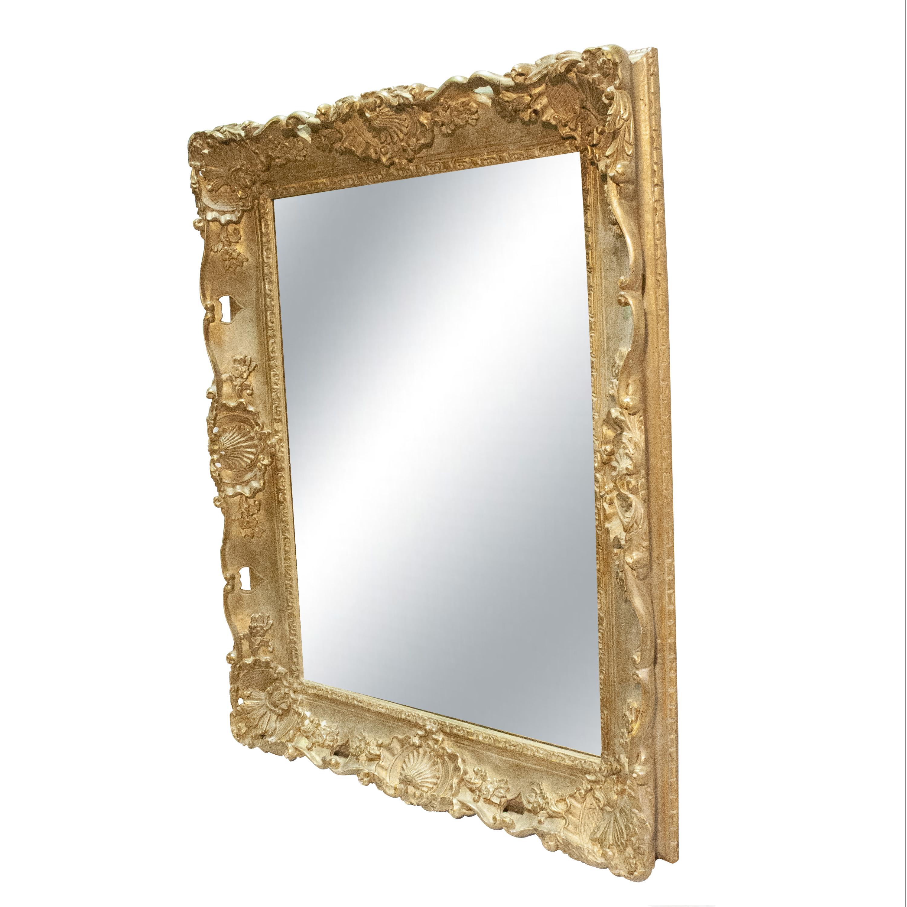 Late 20th Century Regency Rectangular Handcrafted Gold Foil Wood Mirror Spain, 1970 For Sale