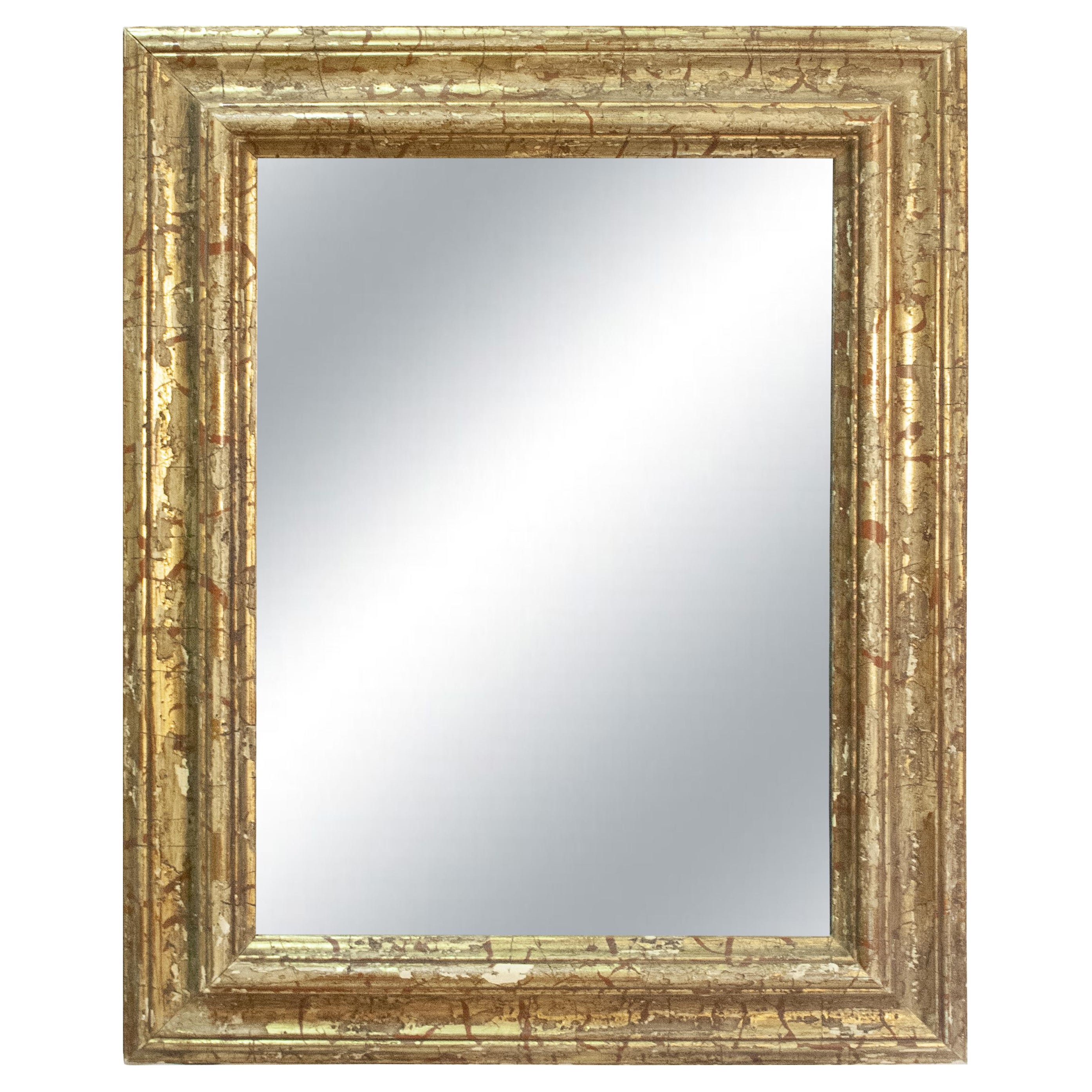 Espejo Rectangular Artesanal de Madera Dorada España, 1970