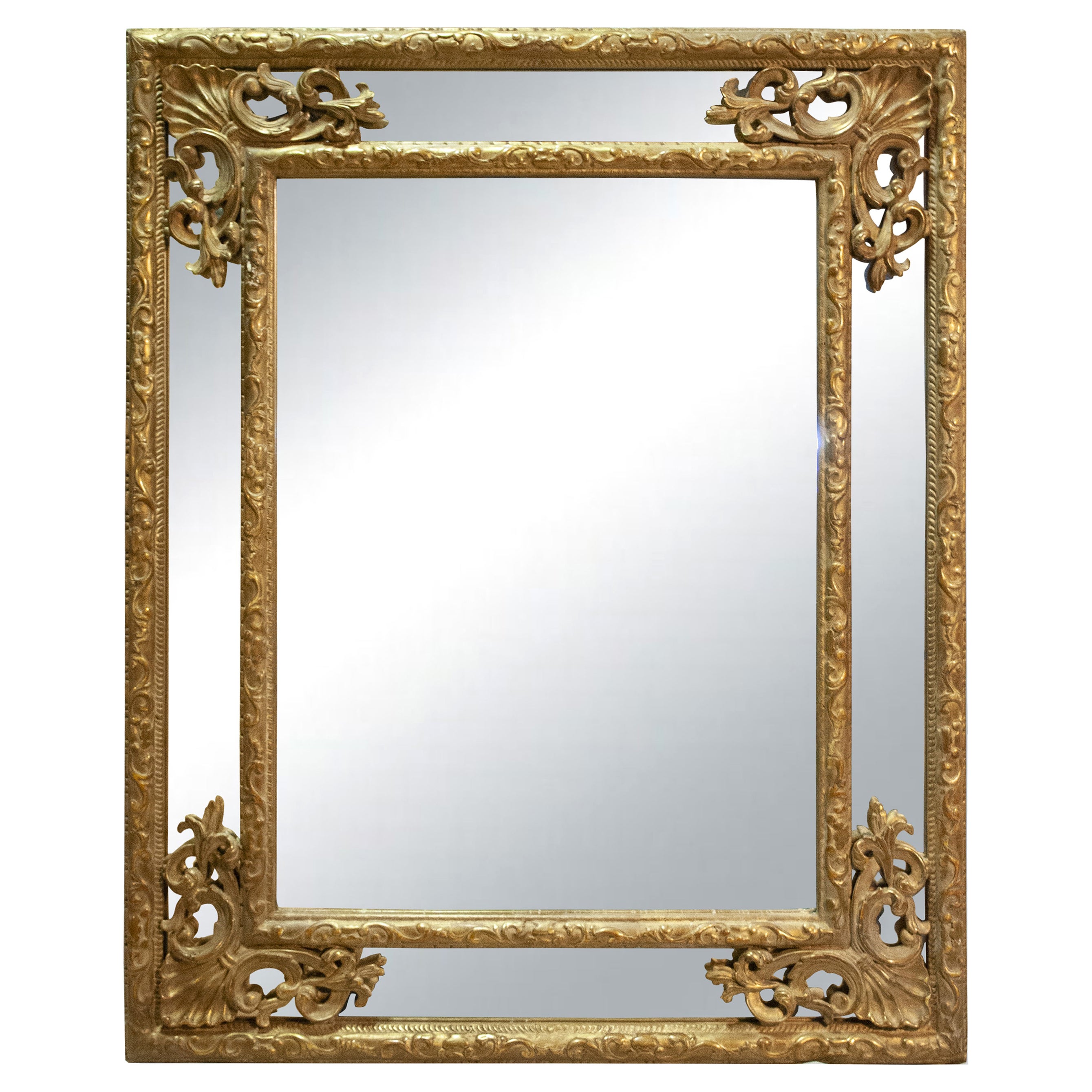 Regency Rectangular Handcrafted Gold Foil Wood Mirror Spain, 1970