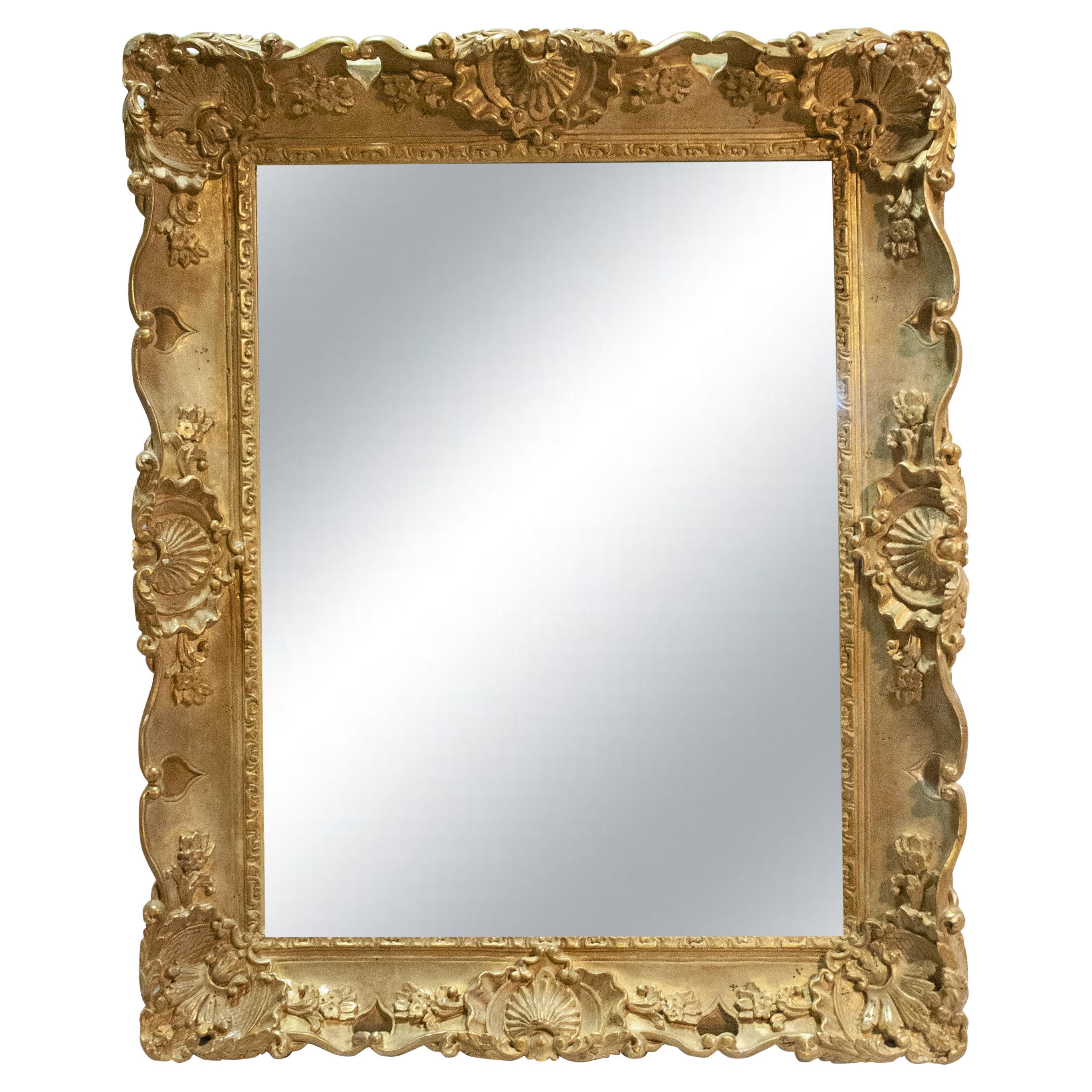 Regency Rectangular Handcrafted Gold Foil Wood Mirror Spanien, 1970