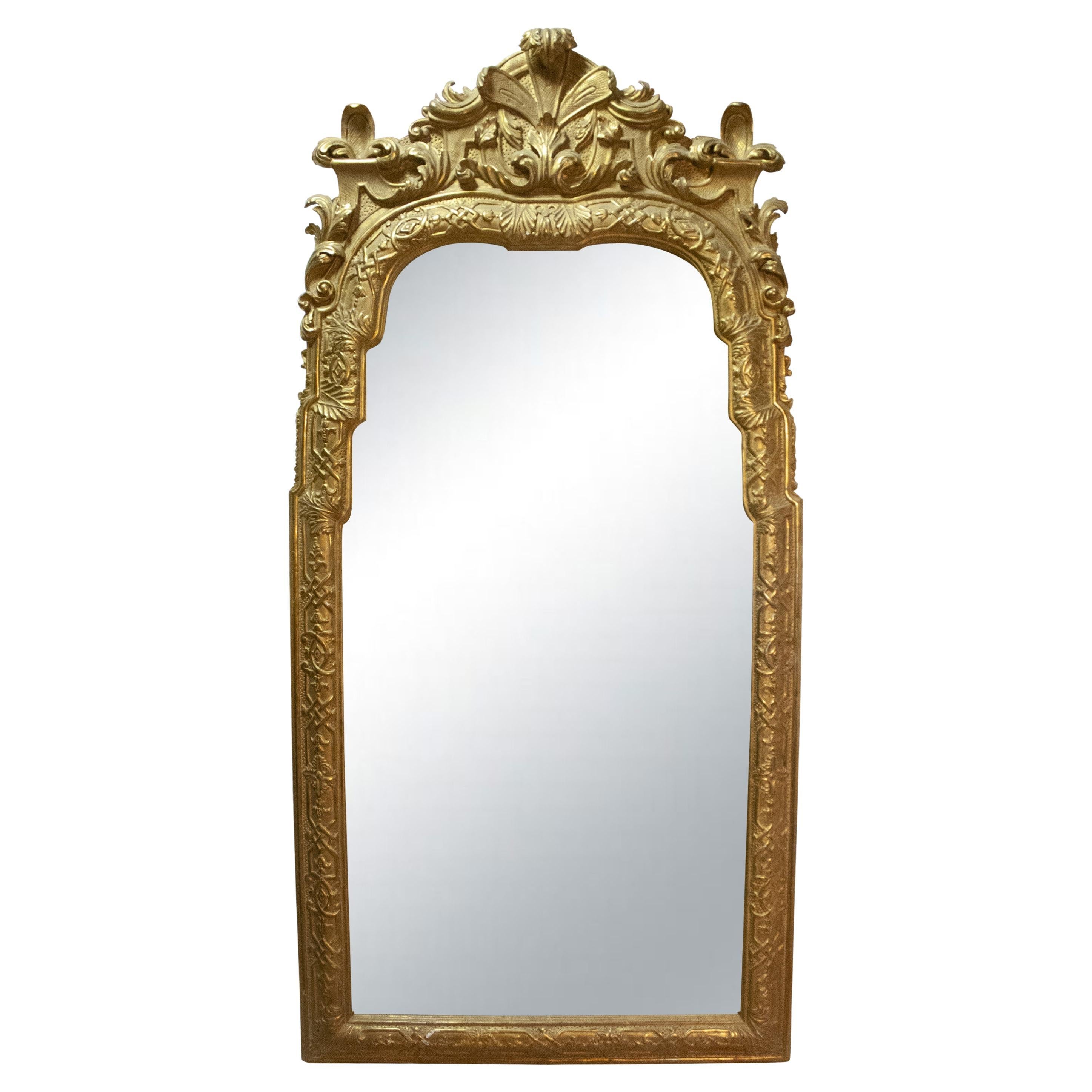 Regency Rectangular Handcrafted Gold Foil Wood Mirror Spain, 1970 For Sale