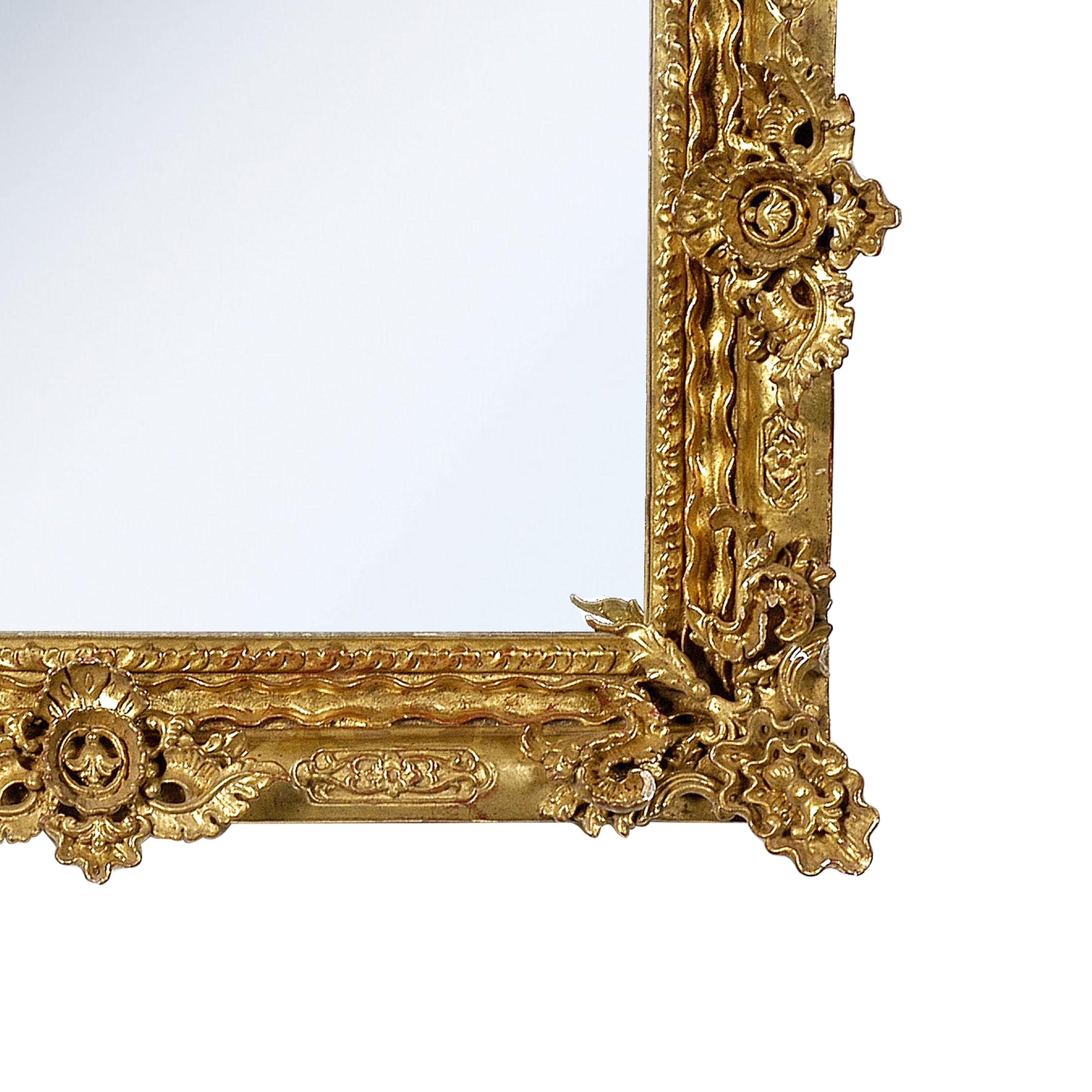 Spanish Regency Rectangular Handcrafted Gold Foil Wood Wall Mirror, 1970