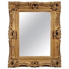 Regency Rectangular Handcrafted Gold Foil Wood Wall Mirror, 1970