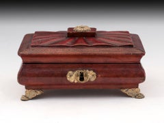 Regency Antique Red Leather Brass Bone Sewing Needlework Box