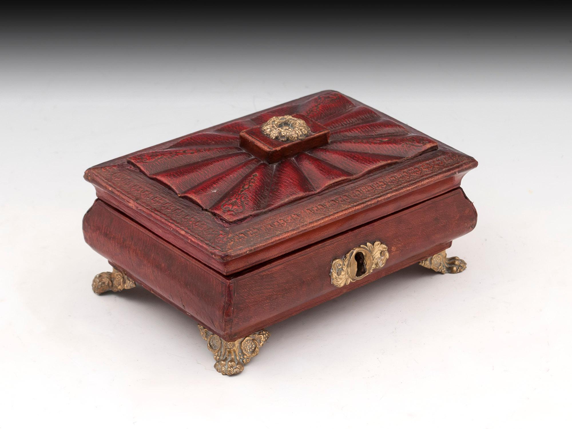 Regency Antique Red Leather Brass Bone Sewing Needlework Box In Good Condition For Sale In Northampton, United Kingdom