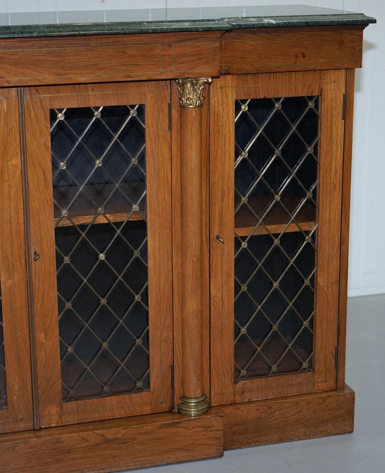 Regency Redwood Jade Green Marble Top Library Bookcase Brass