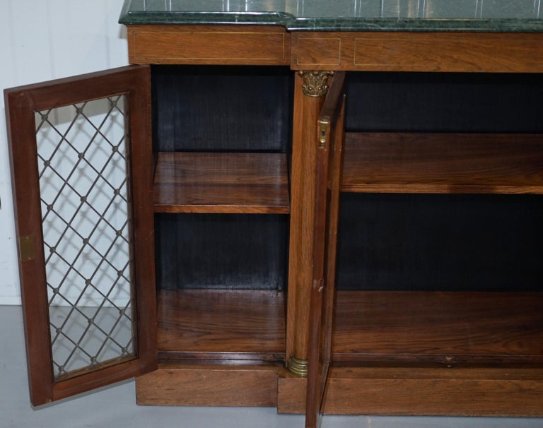 Regency Redwood Jade Green Marble Top Library Bookcase Brass