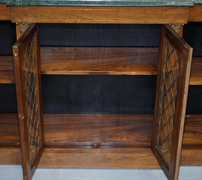 Regency Redwood Jade Green Marble Top Library Bookcase Brass