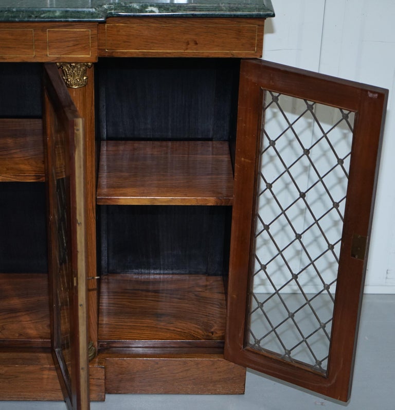 Regency Redwood Jade Green Marble Top Library Bookcase Brass