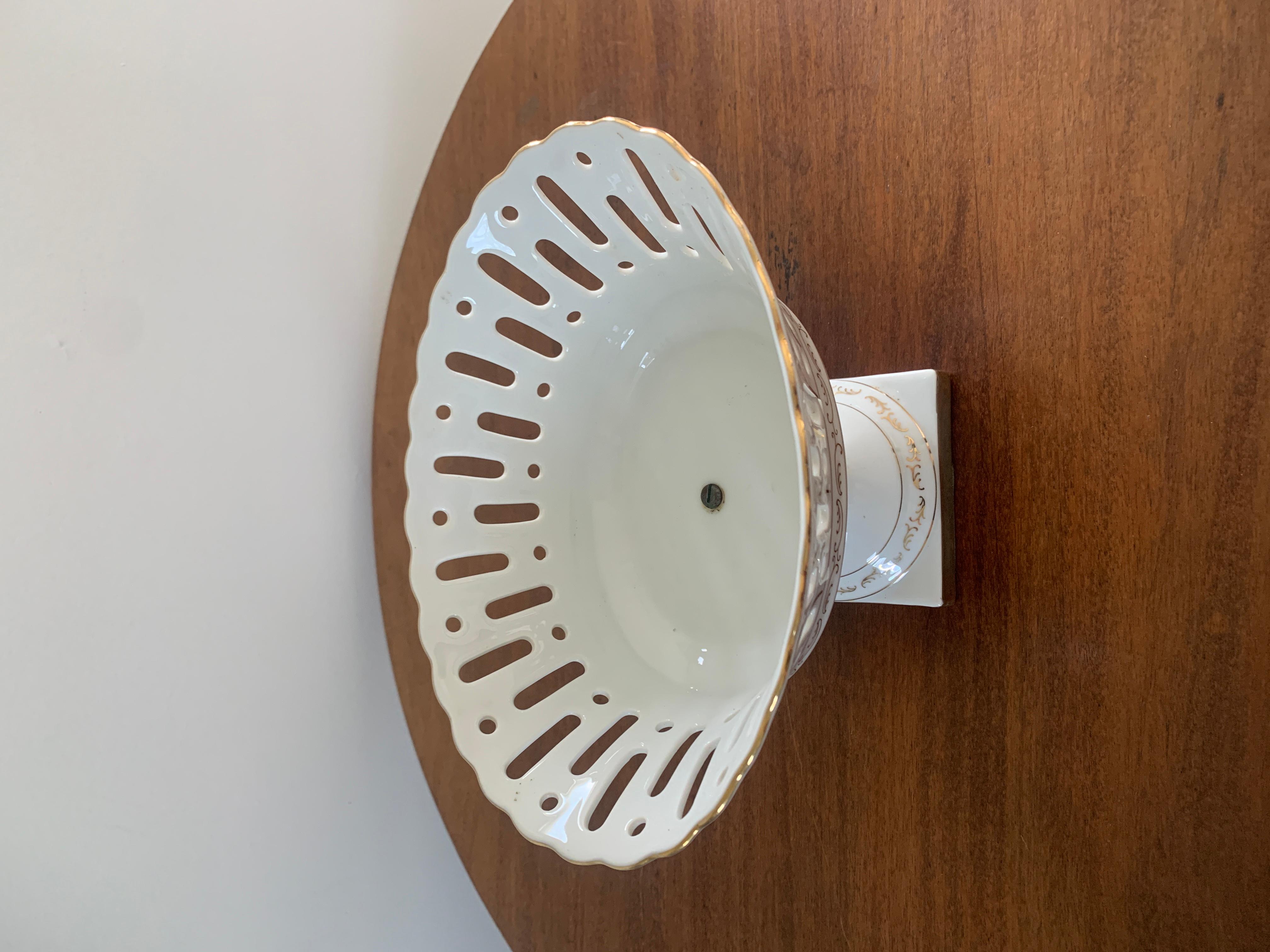 Neoclassical Regency Reticulated Porcelain Basket Compote For Sale
