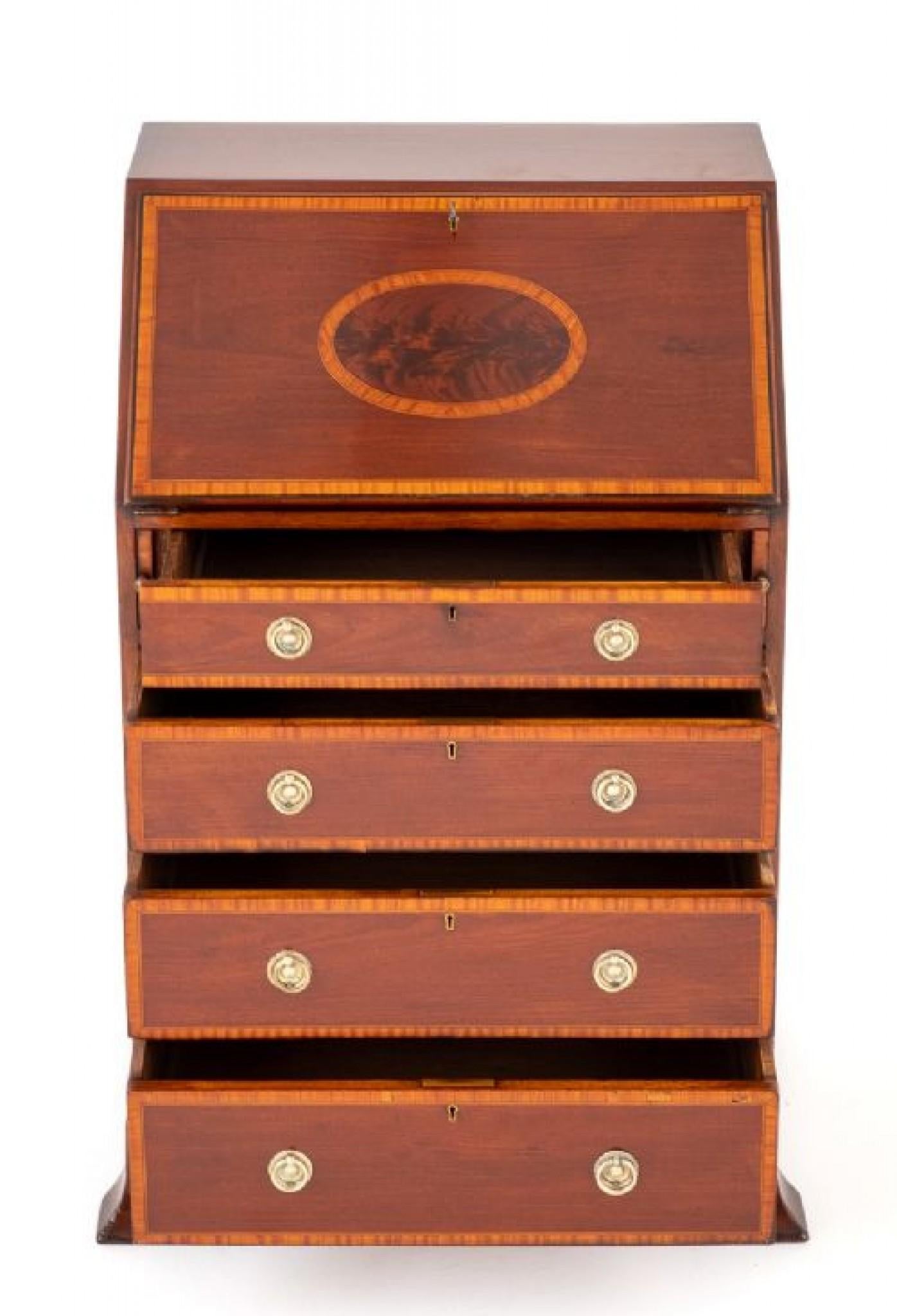 Regency Revival Bureau Ladies Desk Mahogany Inlay 1890 For Sale 4