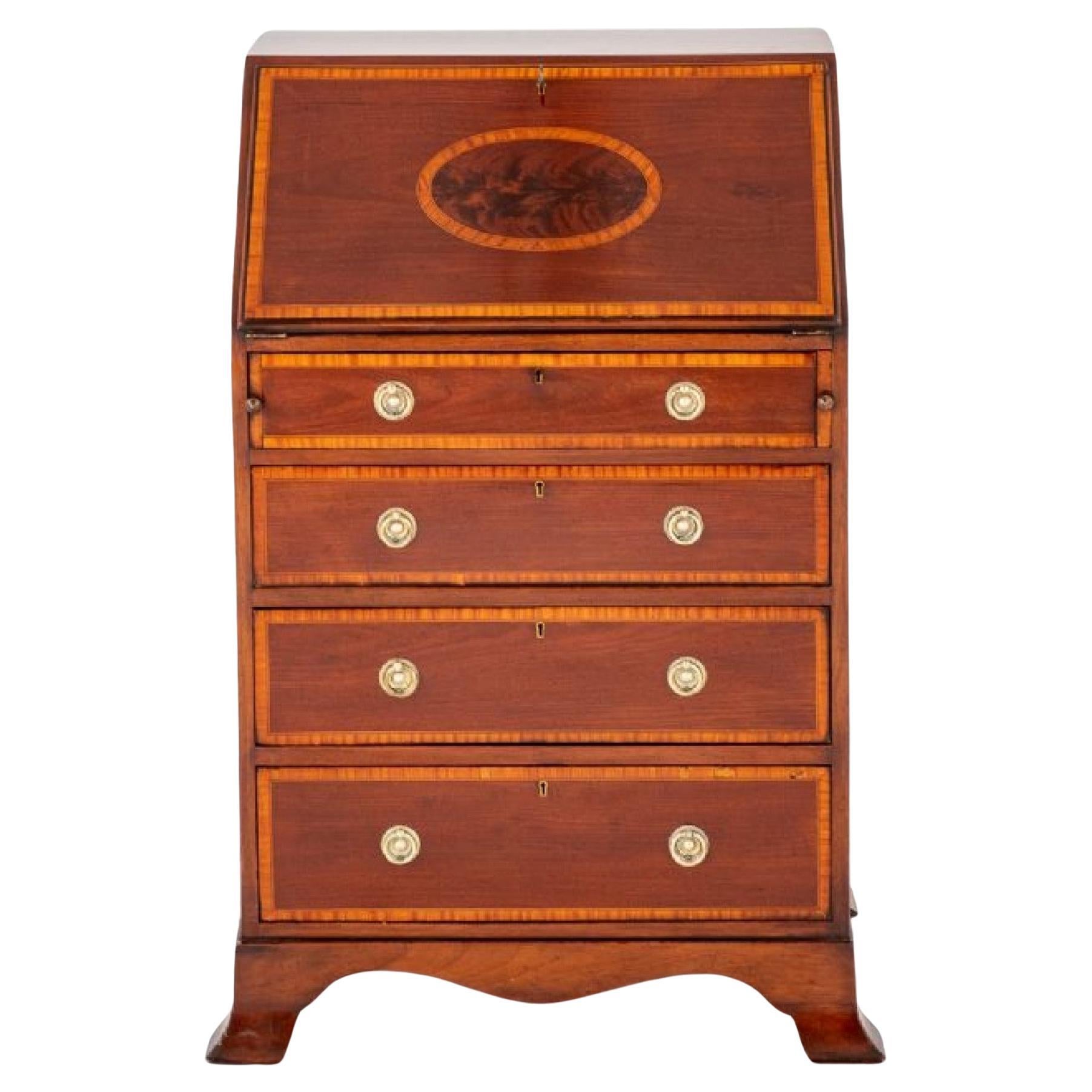 Regency Revival Bureau Ladies Desk Mahogany Inlay 1890 For Sale