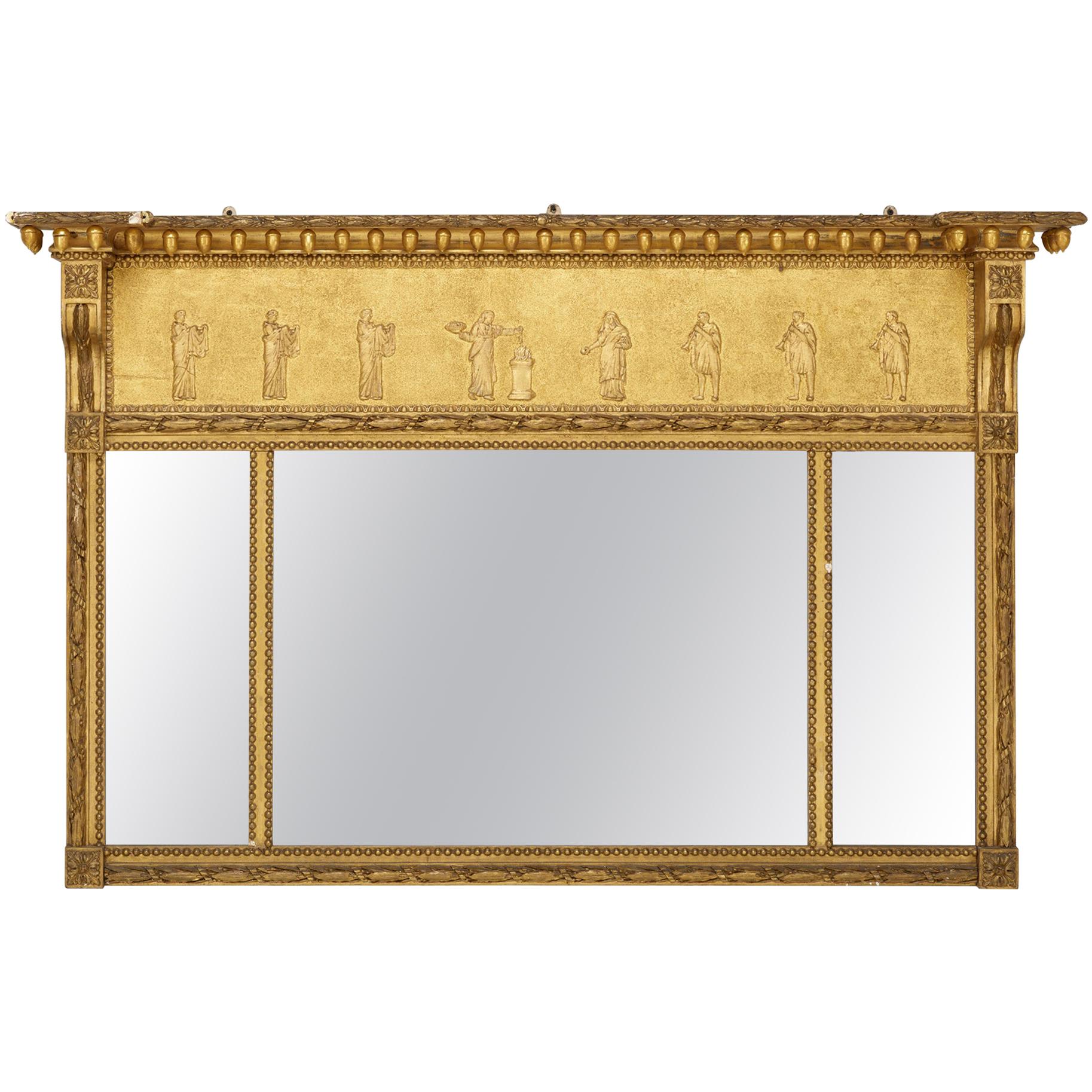 Regency Revival Carved and Giltwood Pier Mirror, Glass, circa 1945