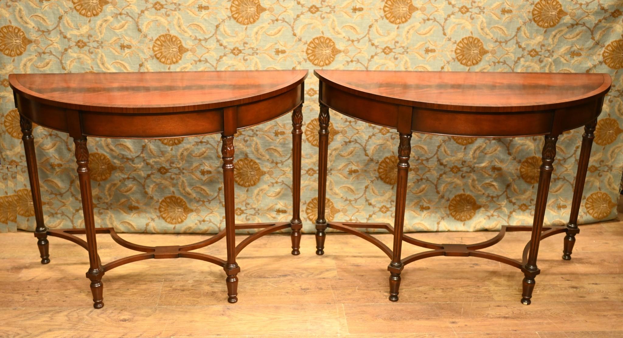 Late 20th Century Regency Revival Console Tables Demi Lune Hall Table For Sale