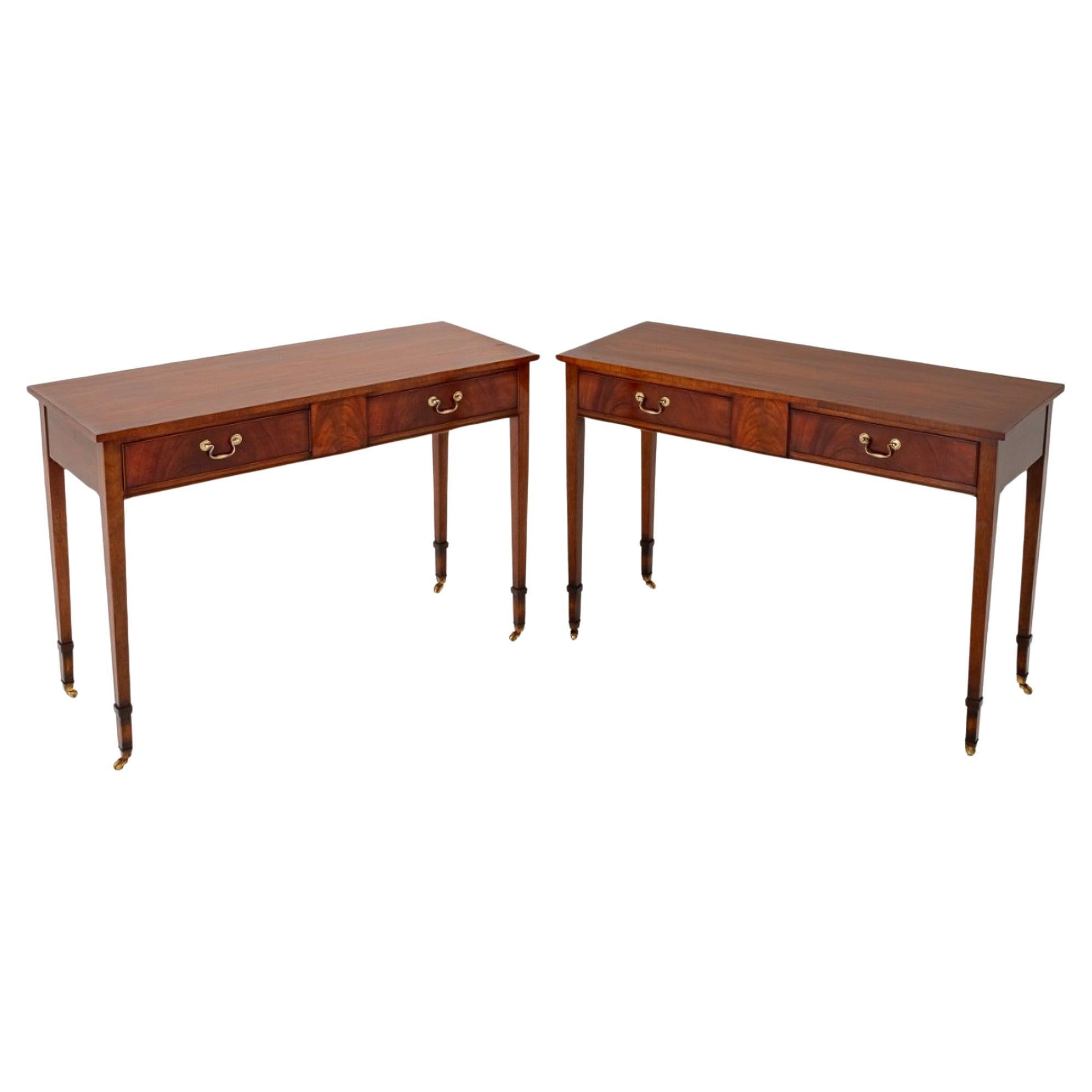 Regency Revival Console Tables Pair Mahogany Hall