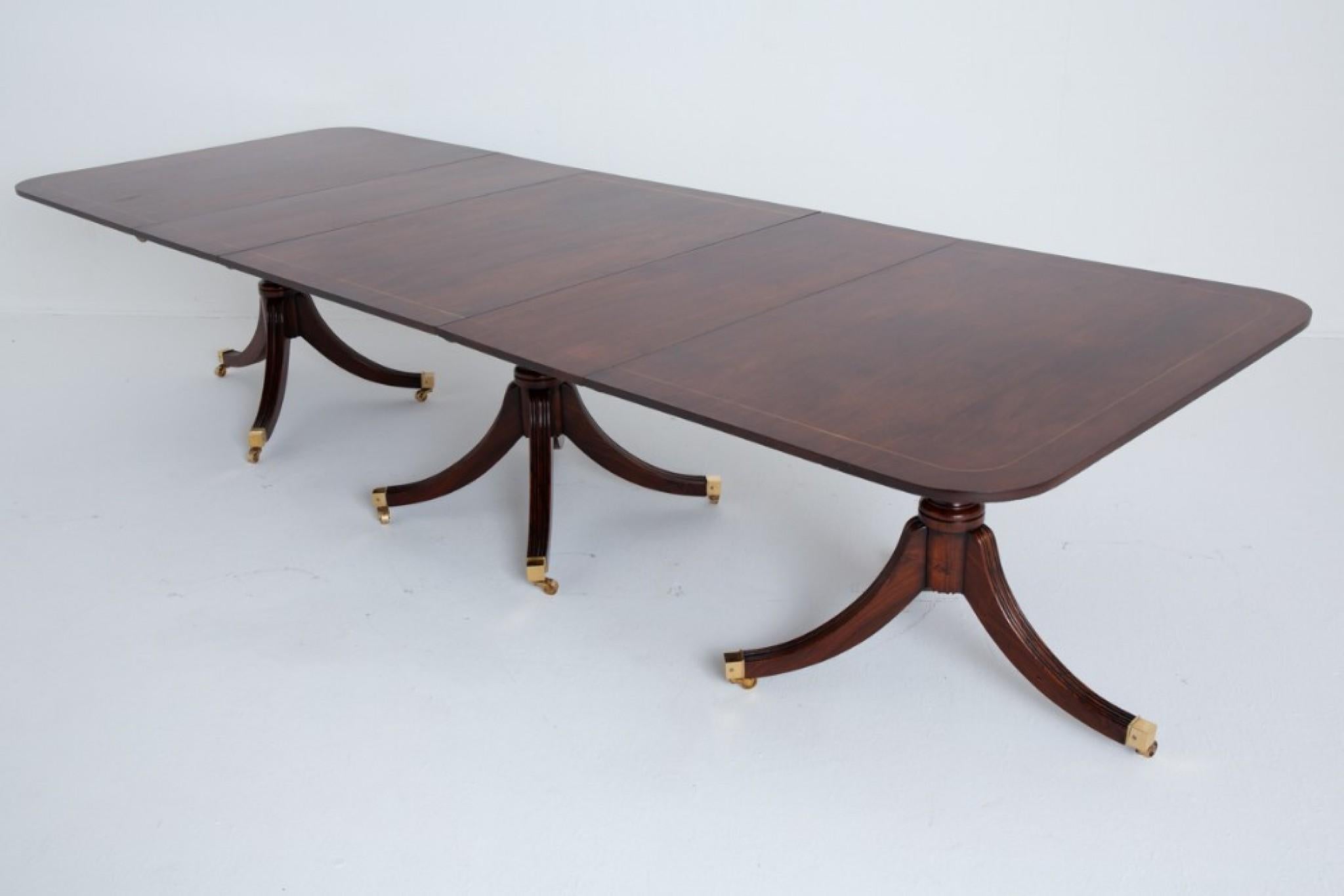 Wood Regency Revival Dining Table 3 Pedestal Extending 1880 For Sale