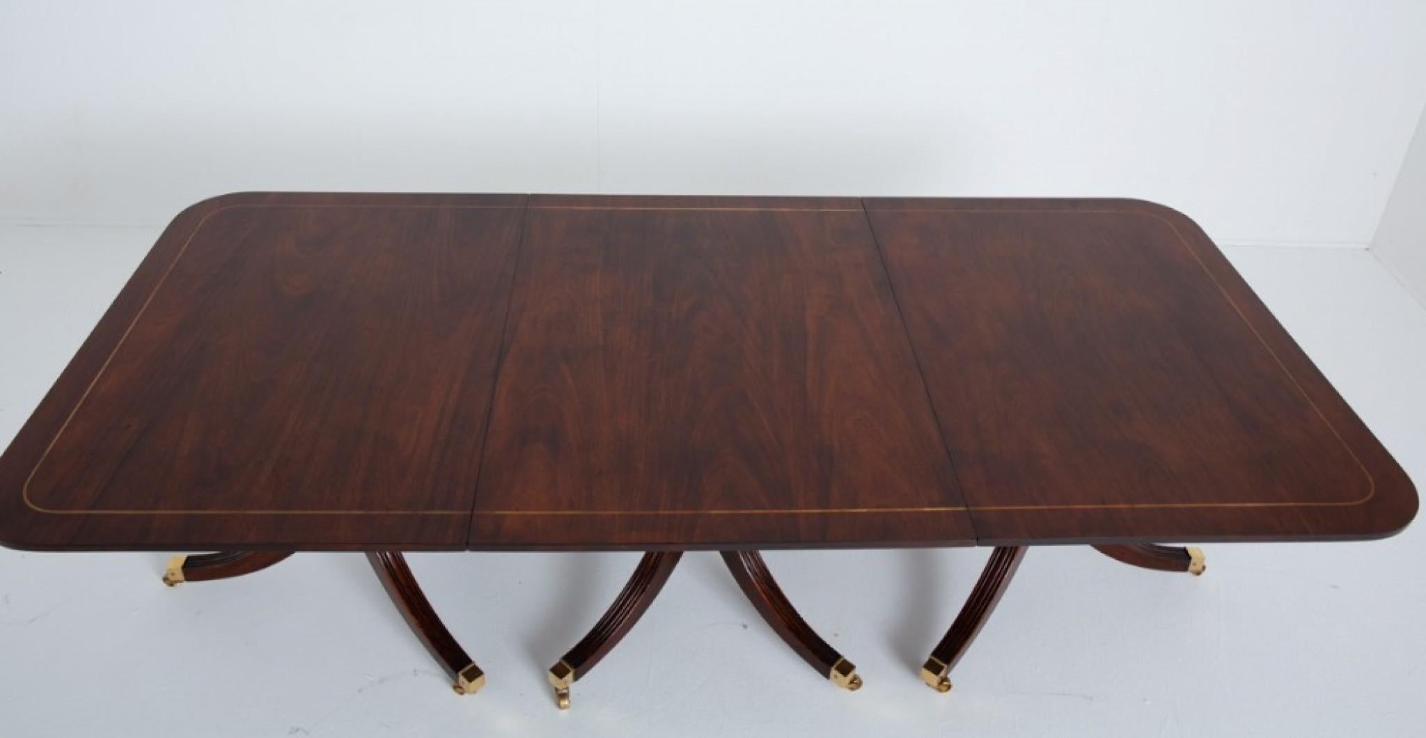 Wood Regency Revival Dining Table 3 Pedestal Extending 1880 For Sale