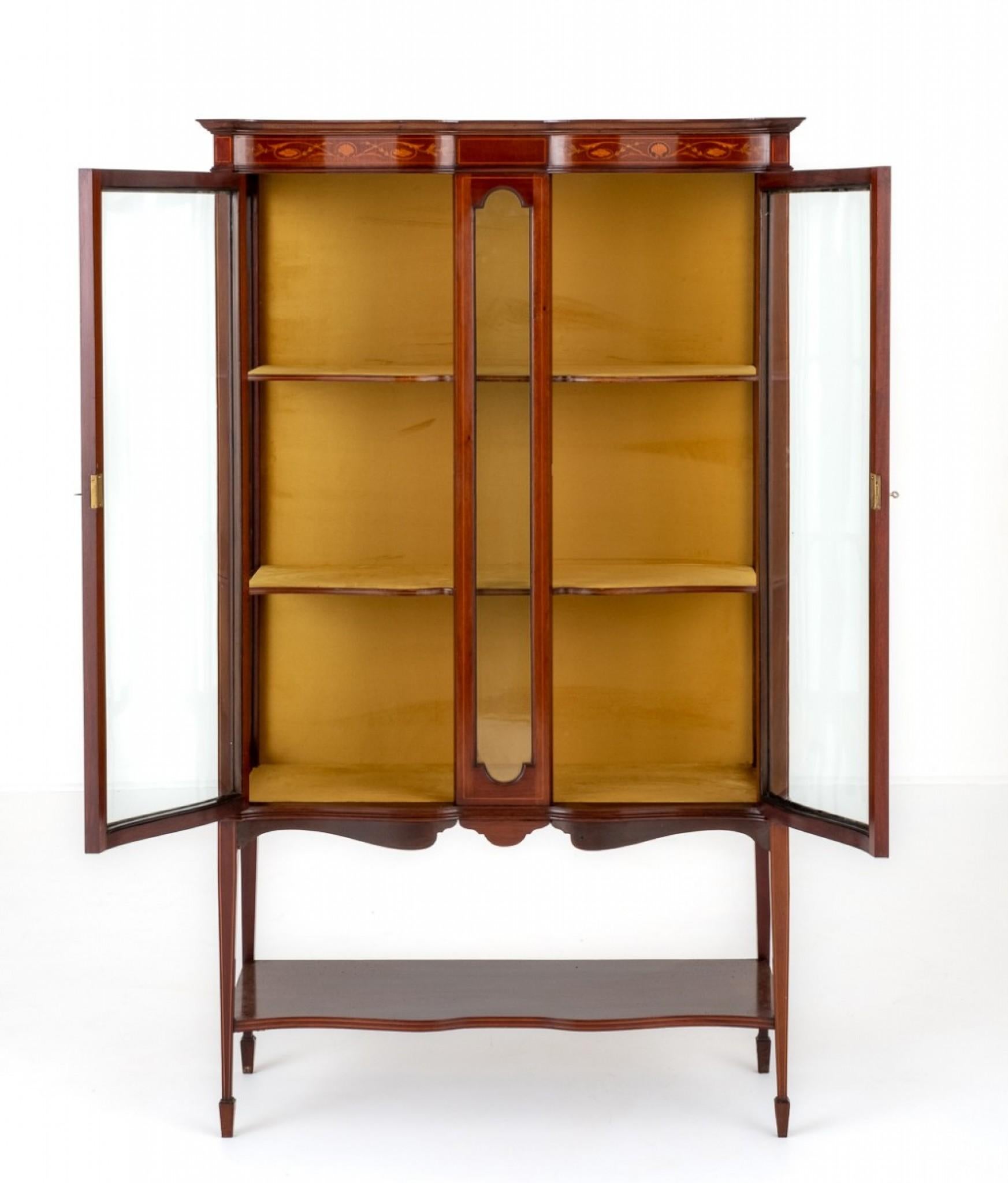 Regency Revival Display Cabinet Mahogany Inlay 1890 For Sale 4