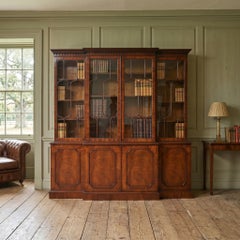 Regency Revival Flame Mahogany Breakfront Library Bookcase