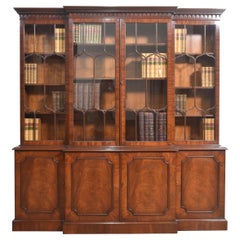 Regency Revival Flame Mahogany Breakfront Library Bookcase