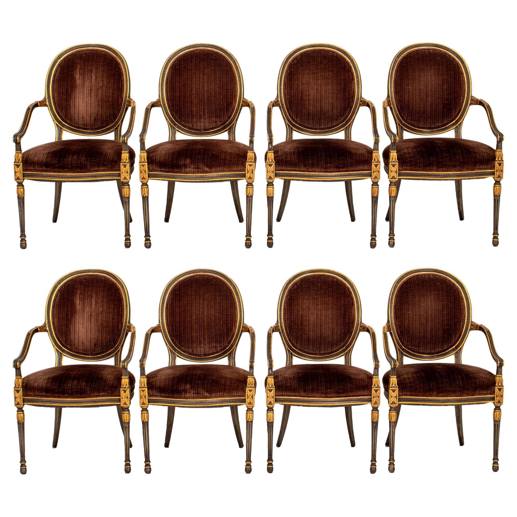 Regency Revival Gilt Wood Dining Chairs, Set of Eight