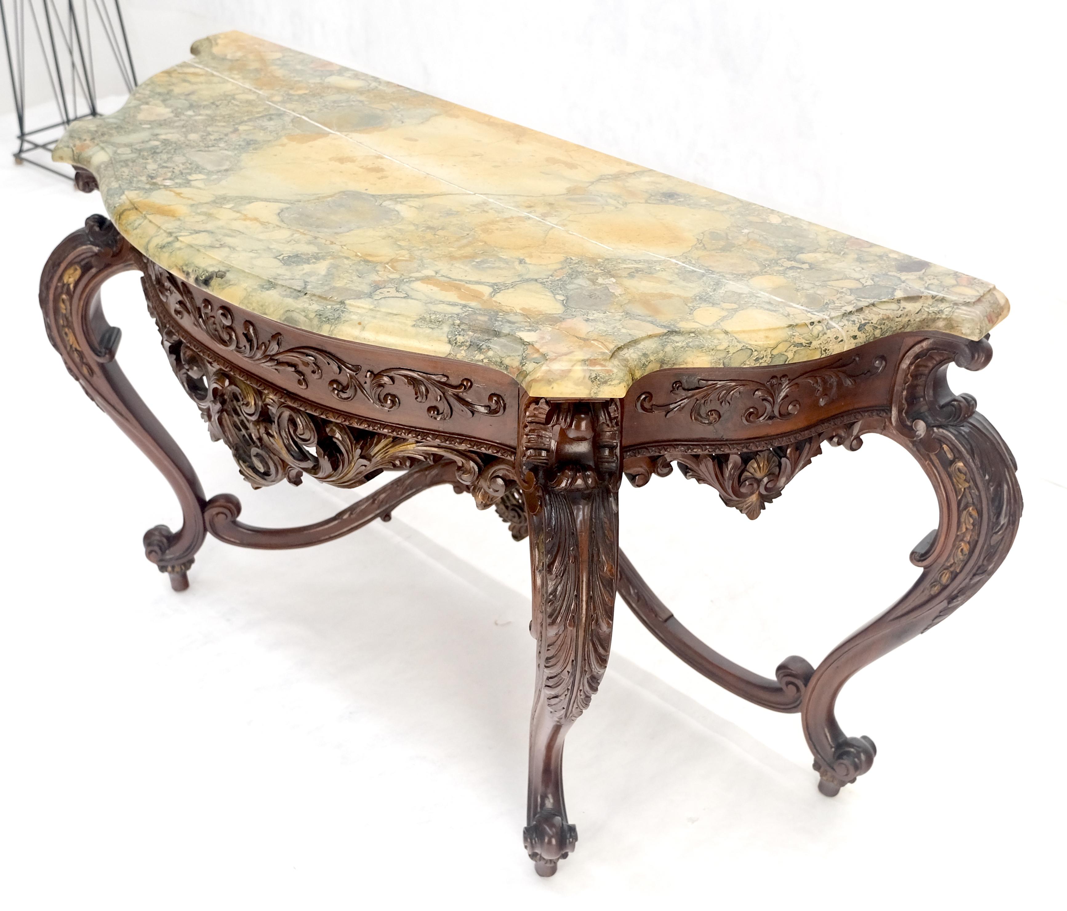 Regency Revival Heavily Fine Carved Stretcher Base Marble Top Console Table MINT For Sale 6