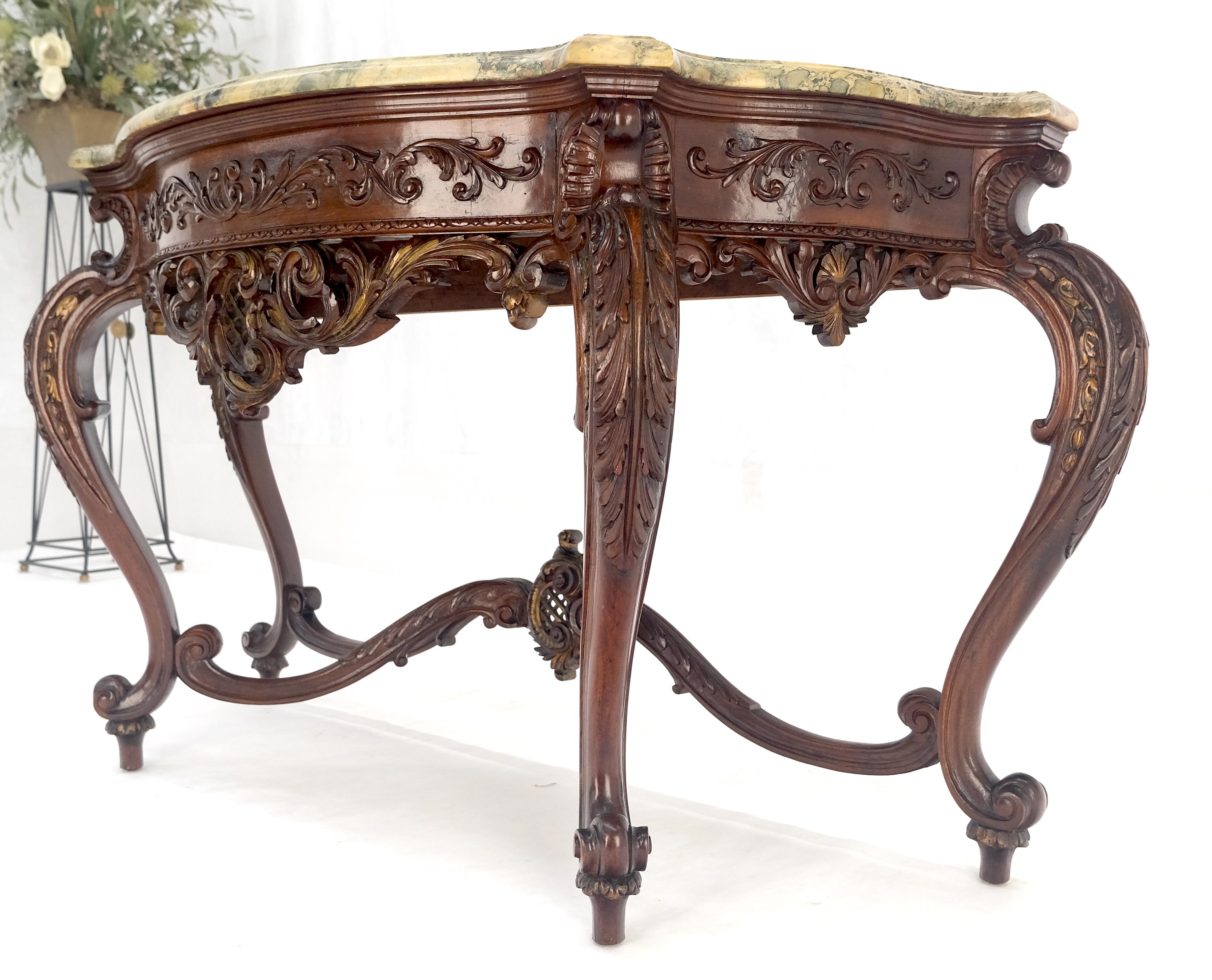 Regency Revival Heavily Fine Carved Stretcher Base Marble Top Console Table MINT For Sale 7
