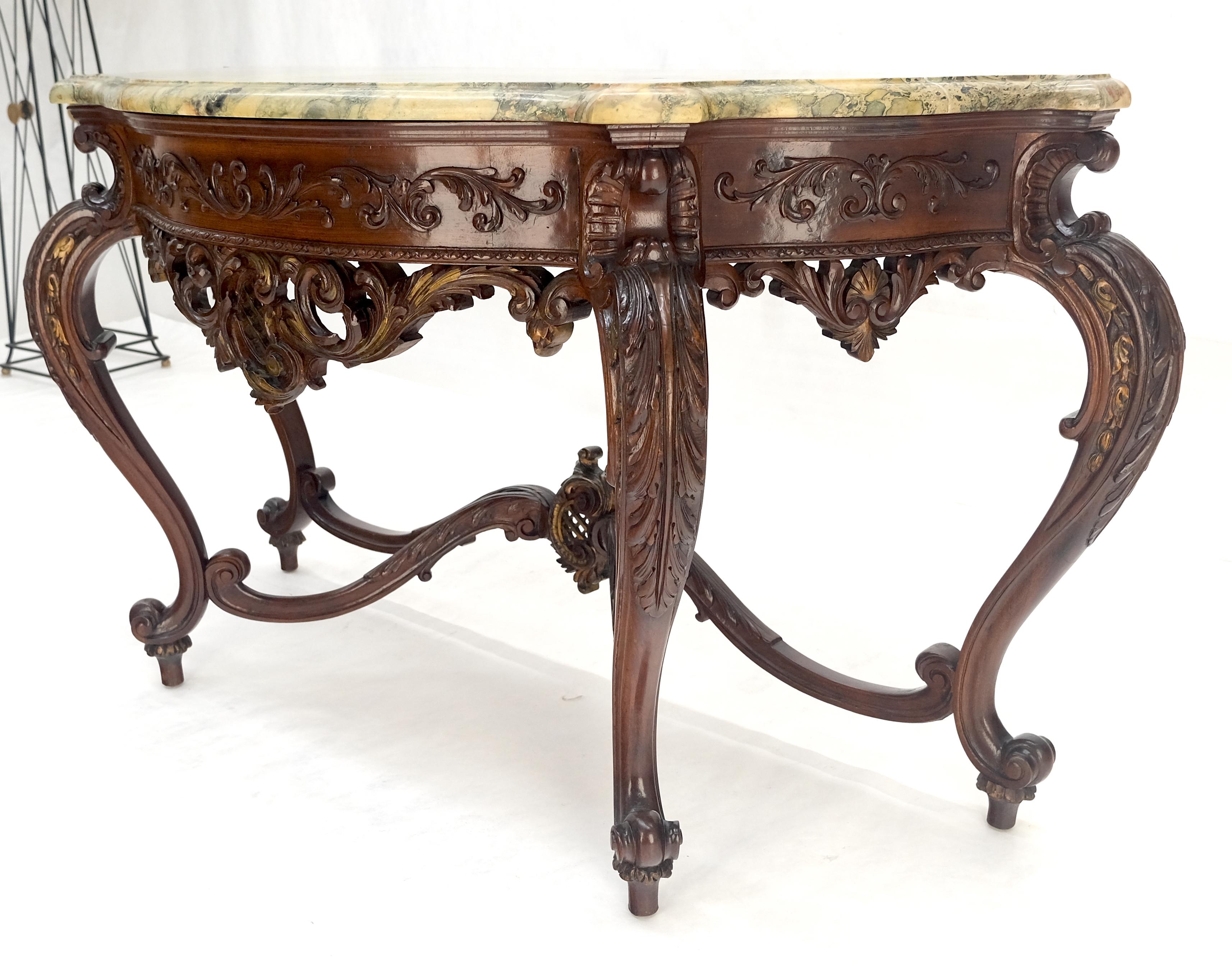 Regency Revival Heavily Fine Carved Stretcher Base Marble Top Console Table MINT For Sale 8