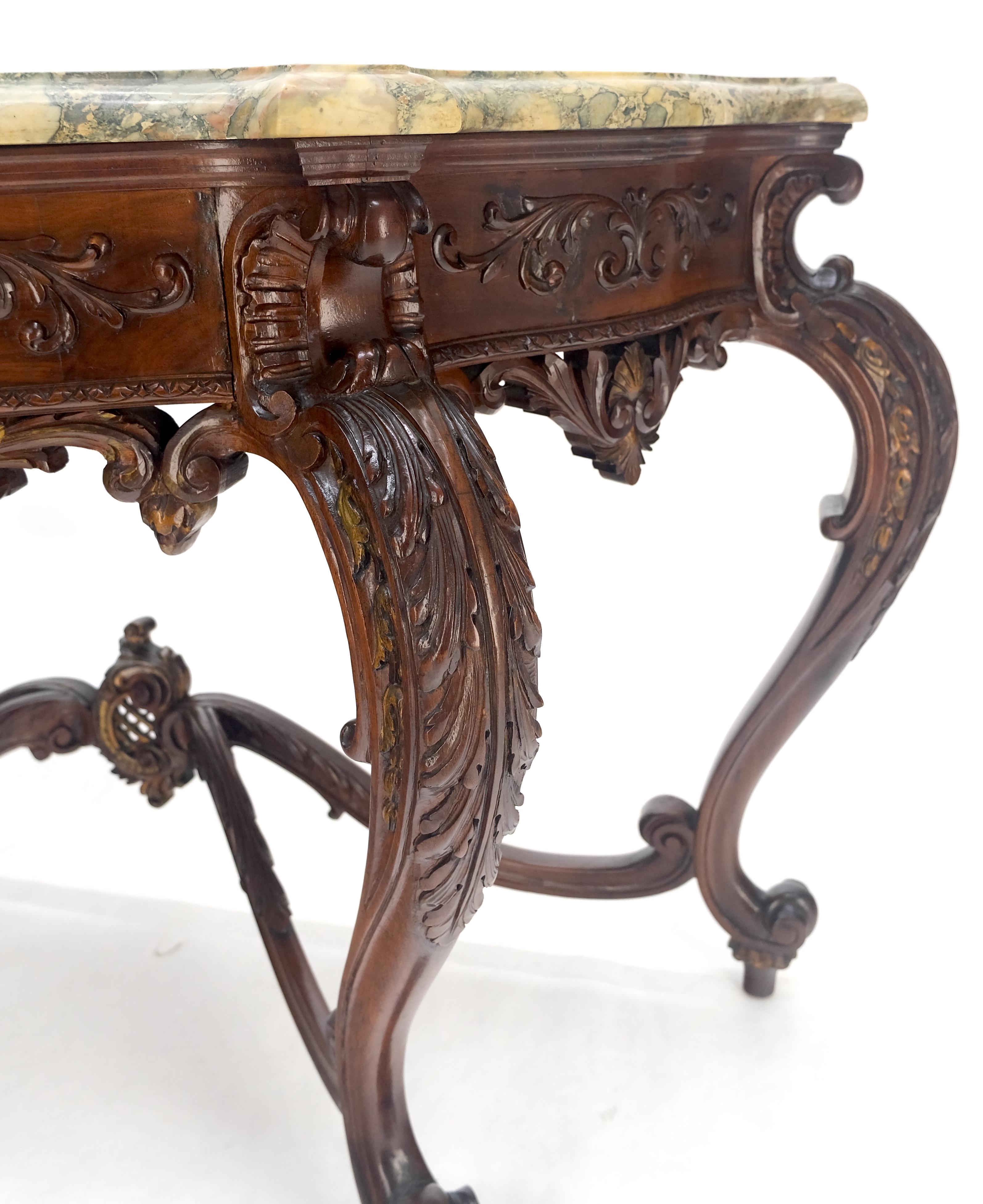 Regency Revival Heavily Fine Carved Stretcher Base Marble Top Console Table MINT For Sale 9