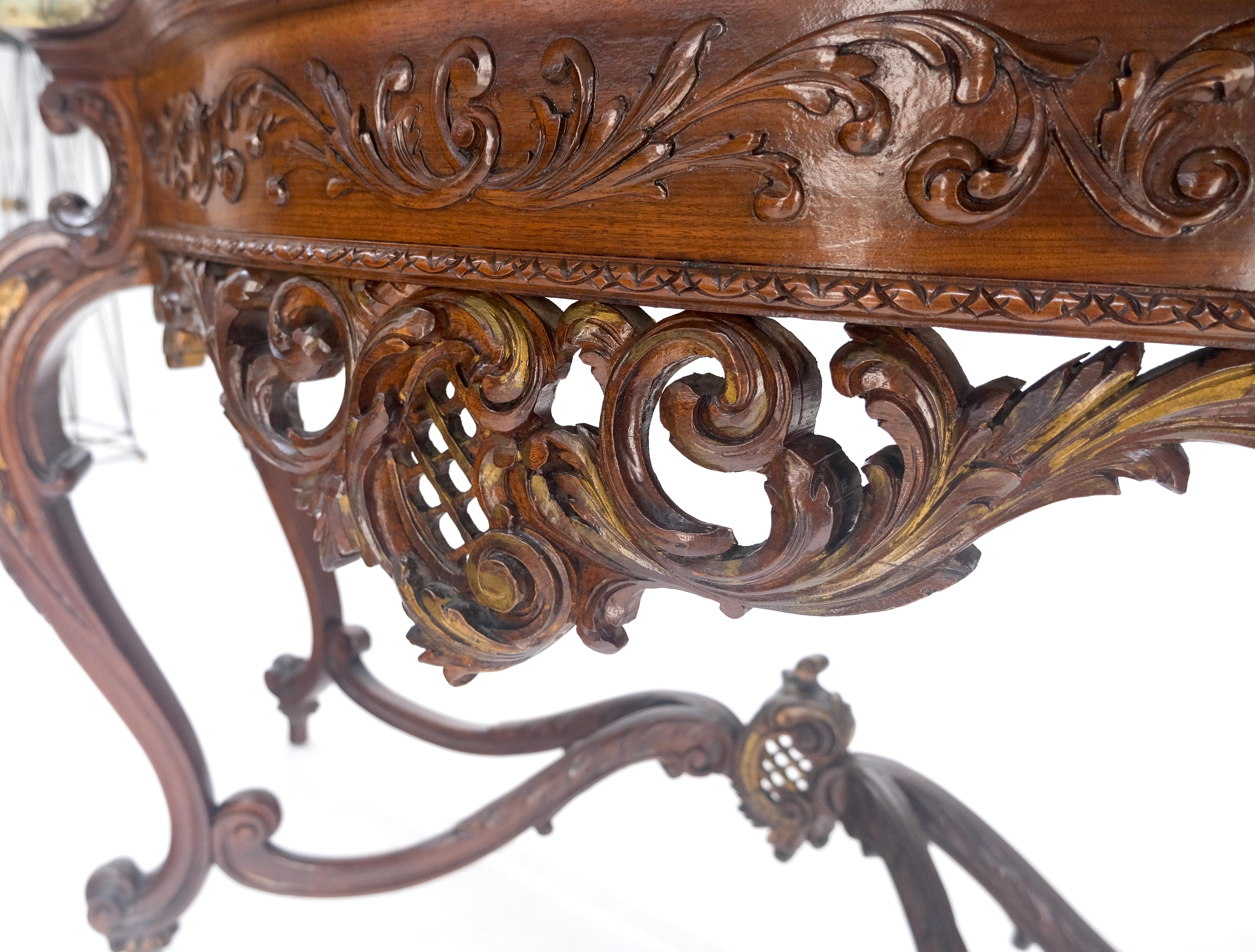 Regency Revival Heavily Fine Carved Stretcher Base Marble Top Console Table MINT For Sale 11