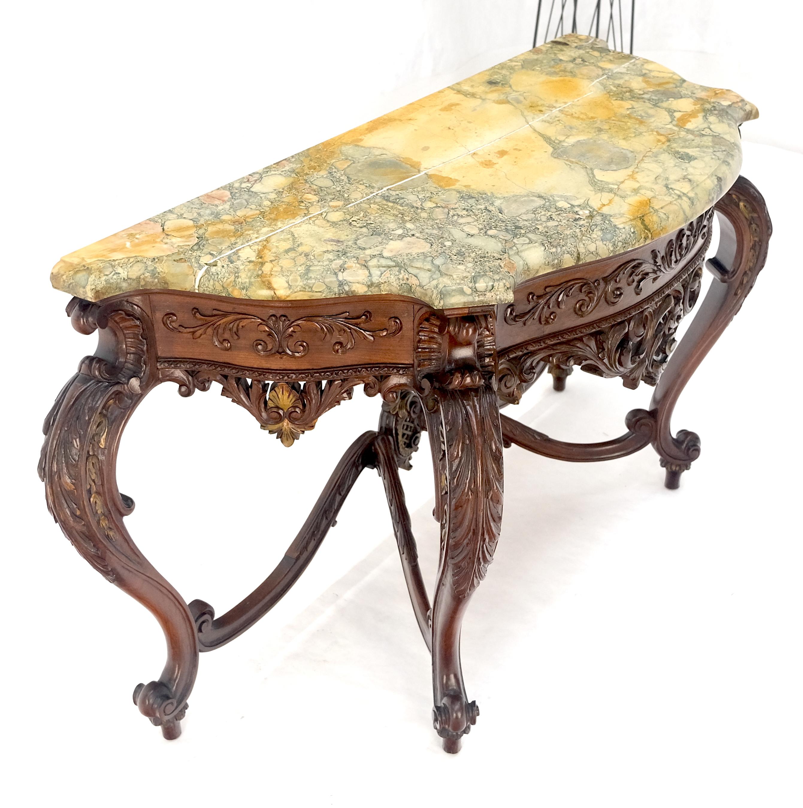 Regency Revival Heavily Fine Carved Stretcher Base Marble Top Console Table MINT For Sale 12