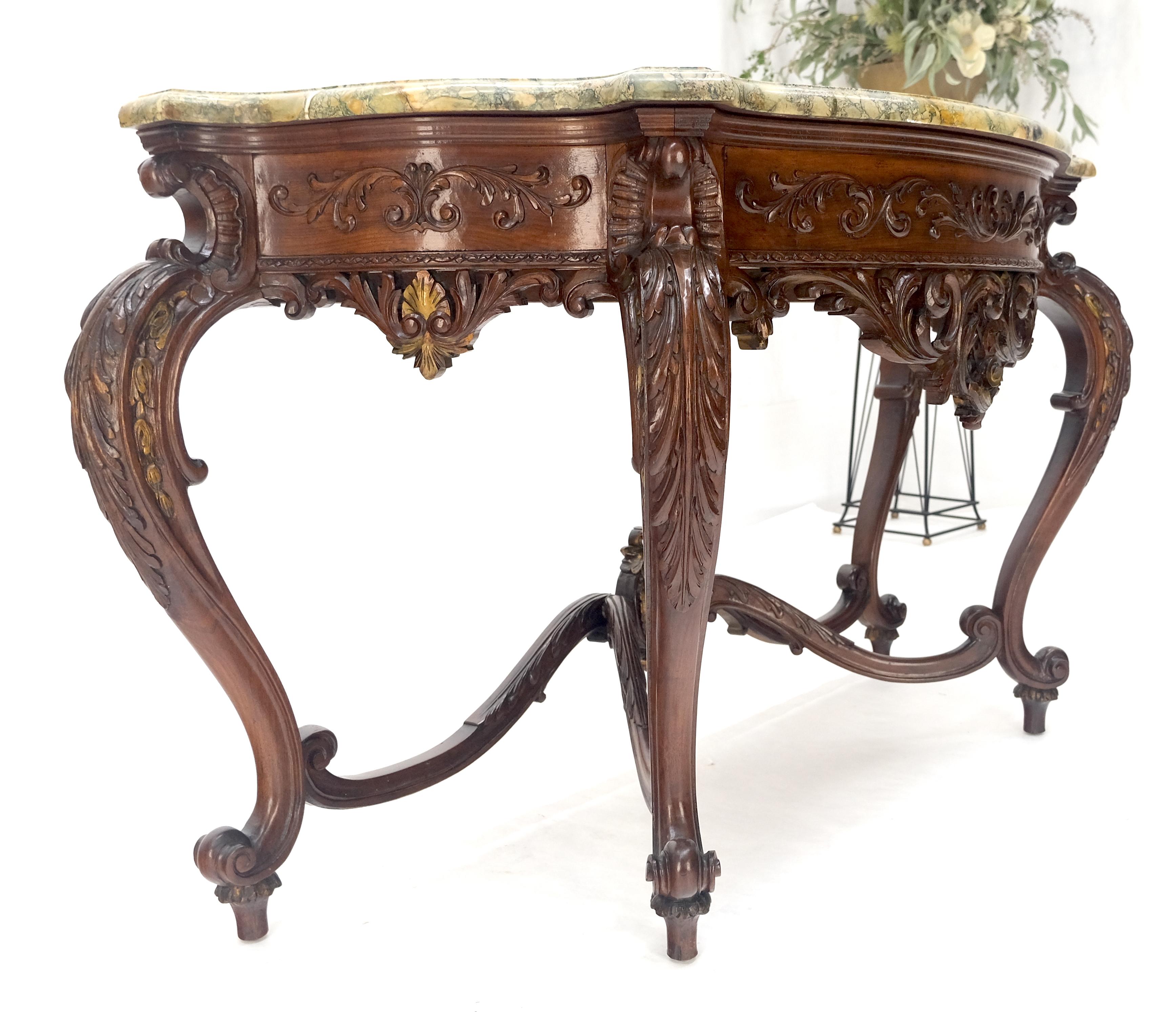 Regency Revival Heavily Fine Carved Stretcher Base Marble Top Console Table MINT For Sale 13